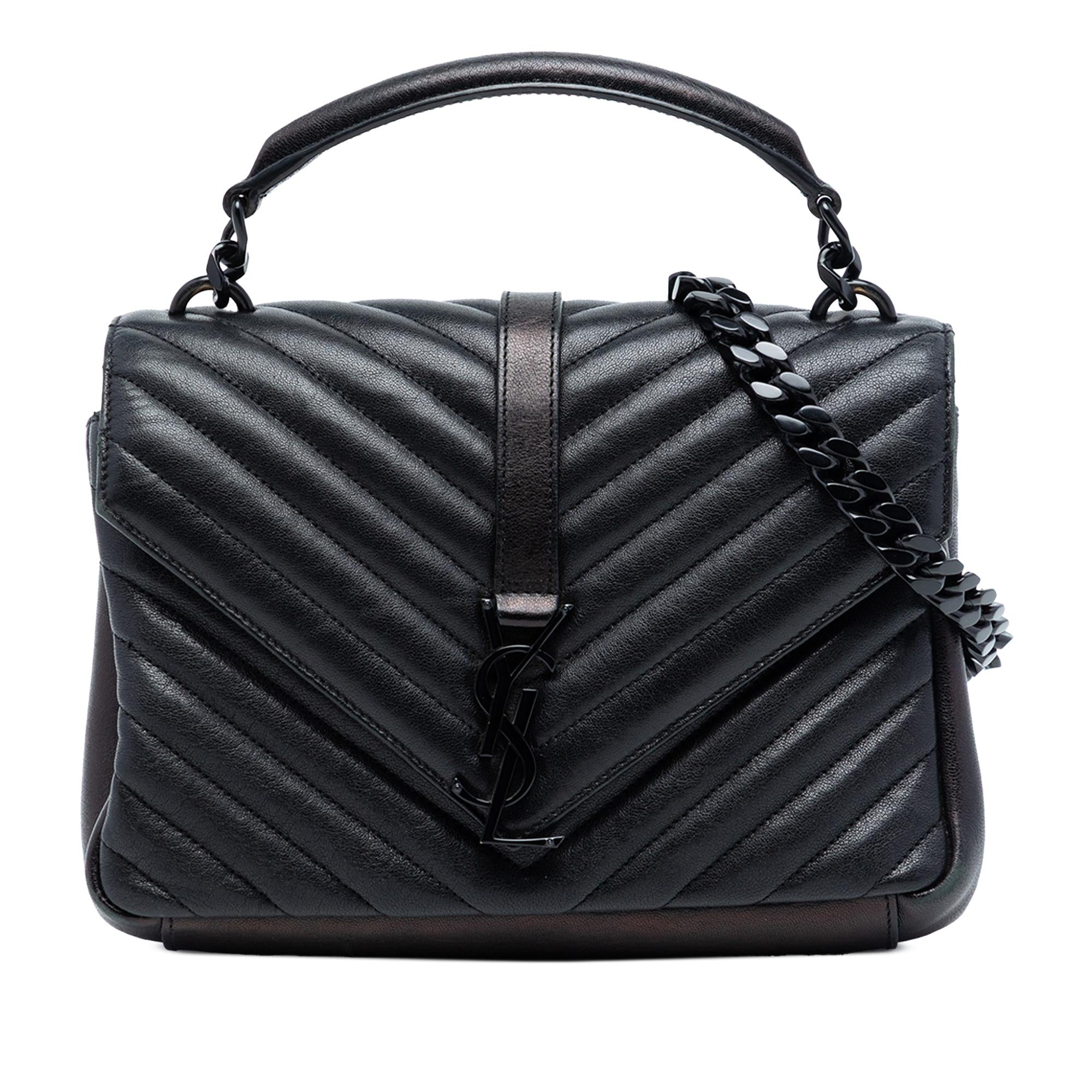 Saint Laurent Medium Chevron Sheepskin Monogram Monochrome College Bag