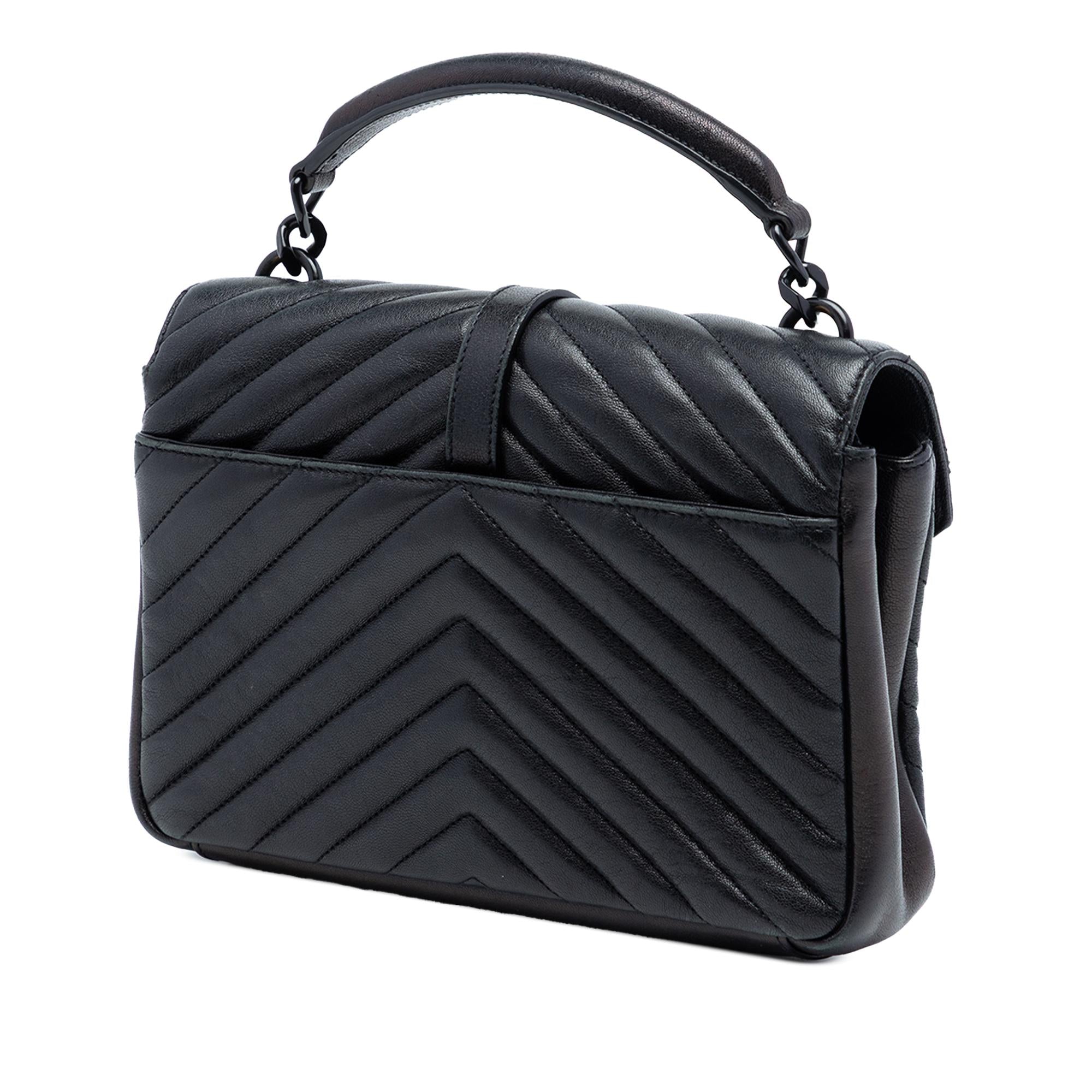 Saint Laurent Medium Chevron Sheepskin Monogram Monochrome College Bag