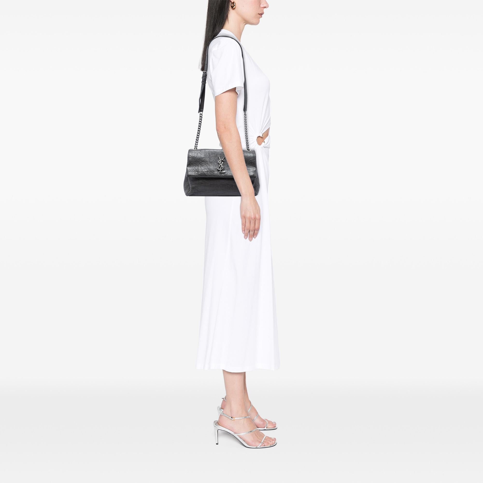 Saint Laurent Medium Croc Embossed Calfskin Monogram West Hollywood Crossbody