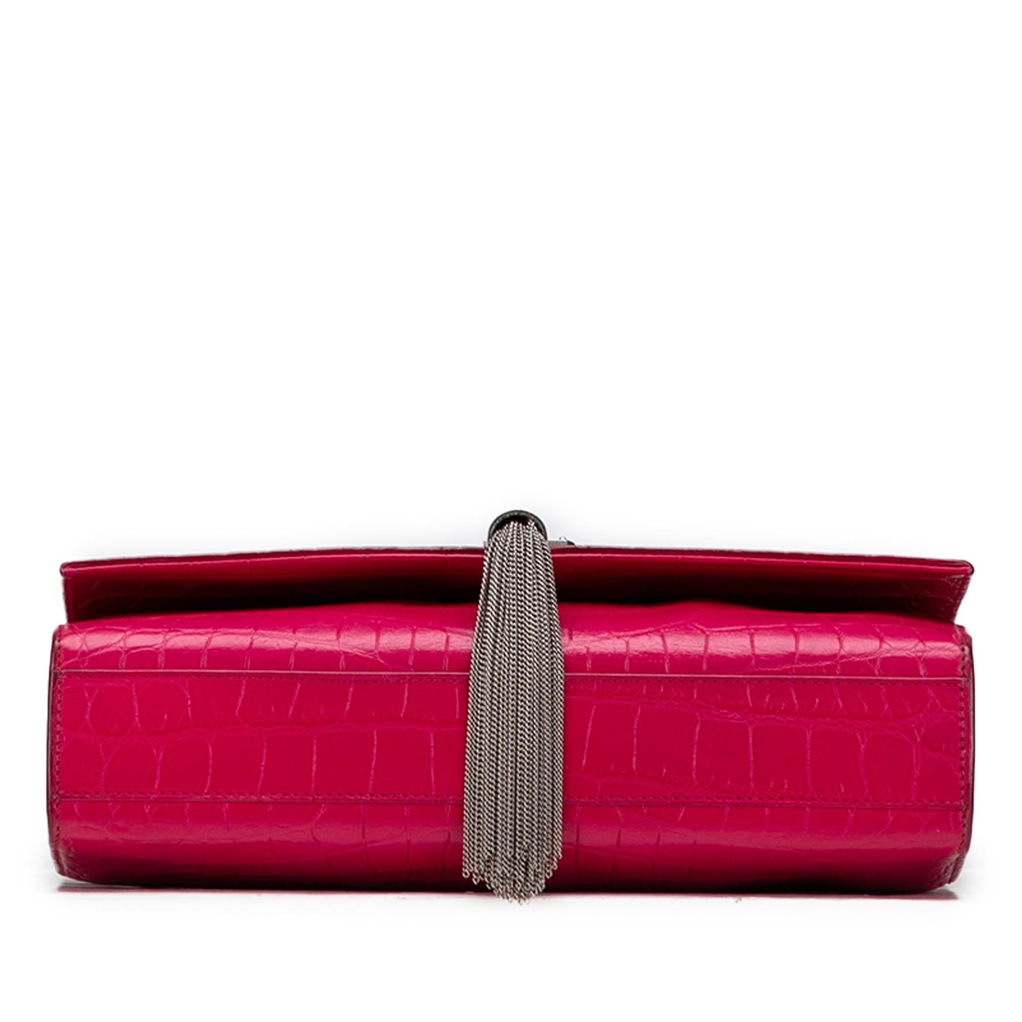 Saint Laurent Medium Croc Embossed Leather Kate Tassel Crossbody