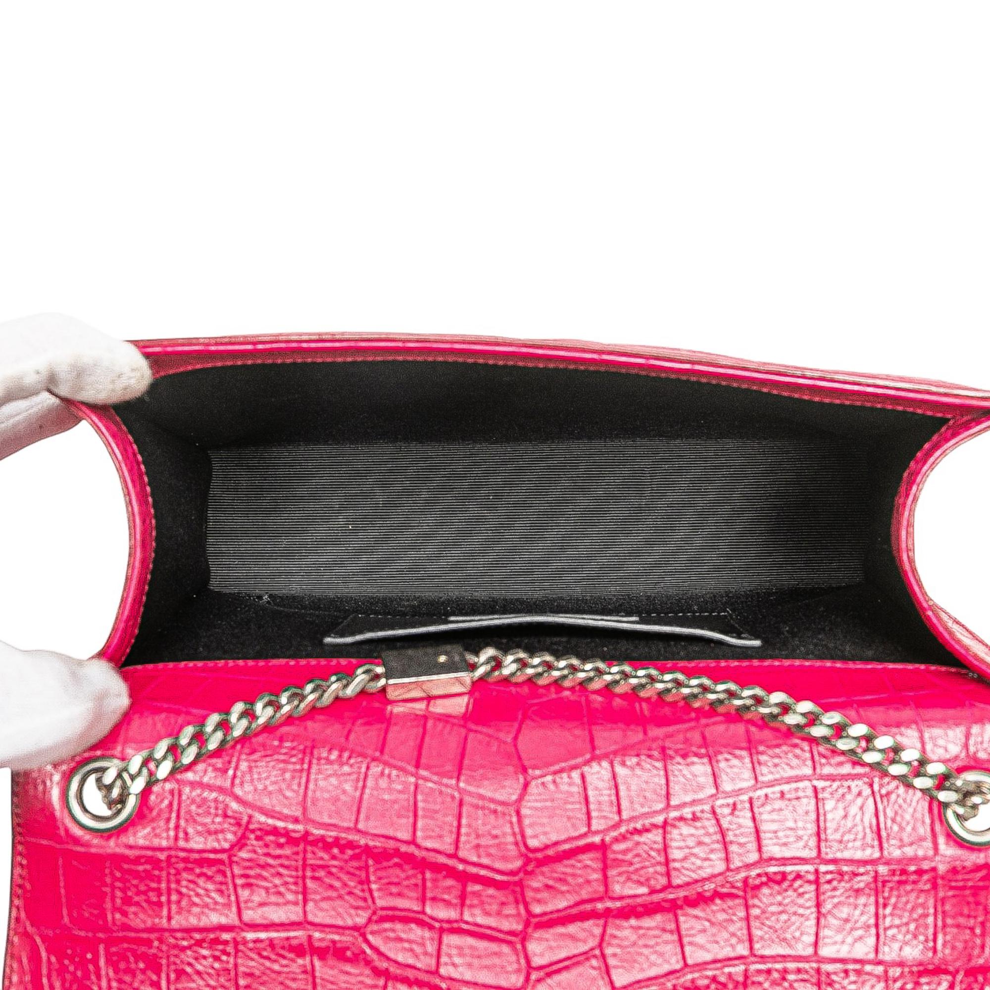 Saint Laurent Medium Croc Embossed Leather Kate Tassel Crossbody