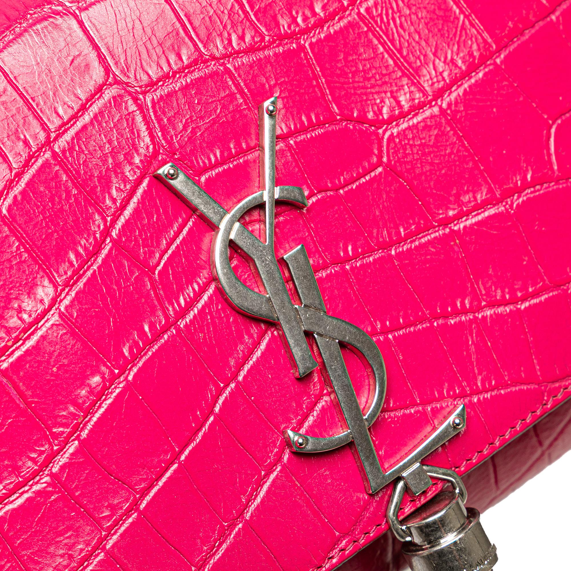 Saint Laurent Medium Croc Embossed Leather Kate Tassel Crossbody