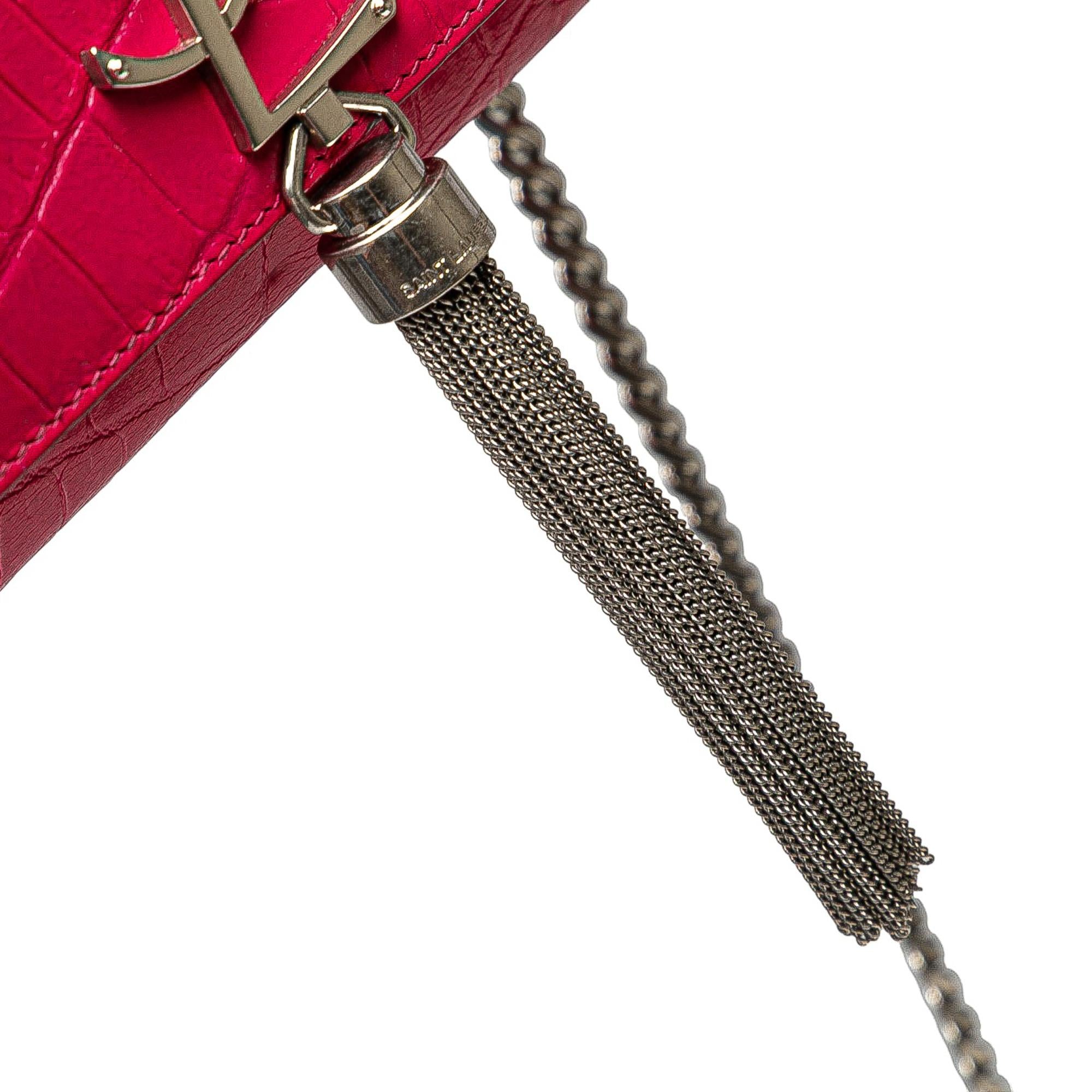 Saint Laurent Medium Croc Embossed Leather Kate Tassel Crossbody
