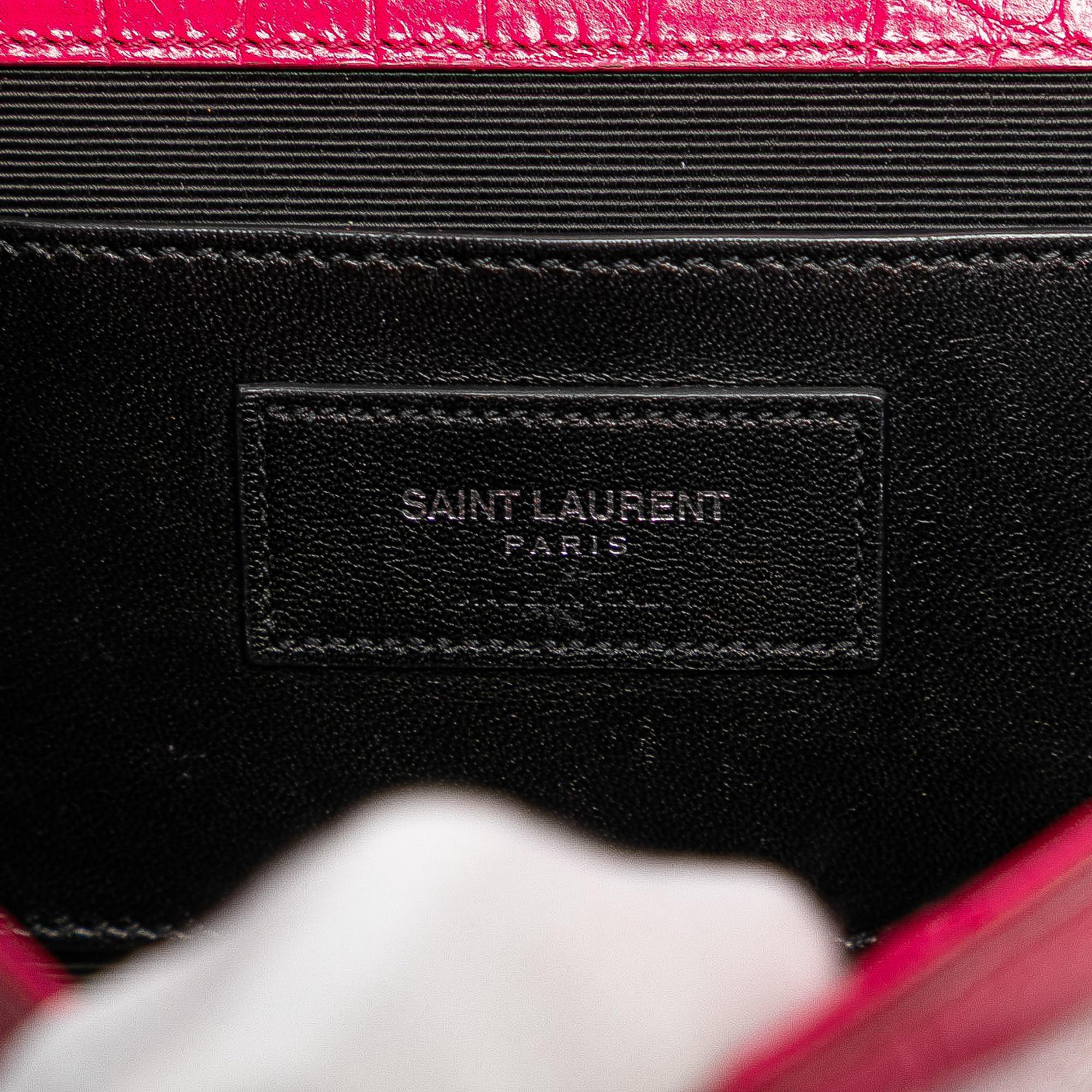 Saint Laurent Medium Croc Embossed Leather Kate Tassel Crossbody