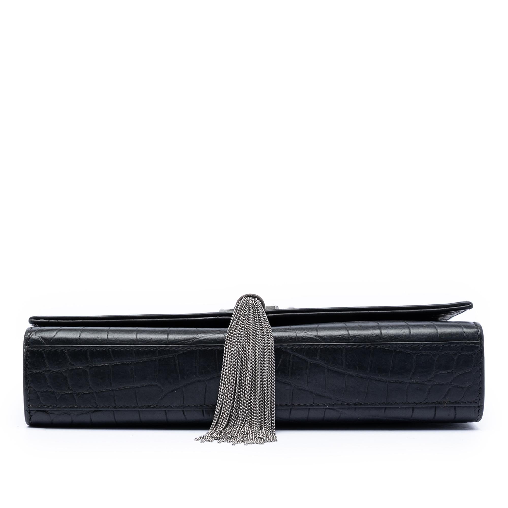 Saint Laurent Medium Croc Embossed Leather Kate Tassel Crossbody