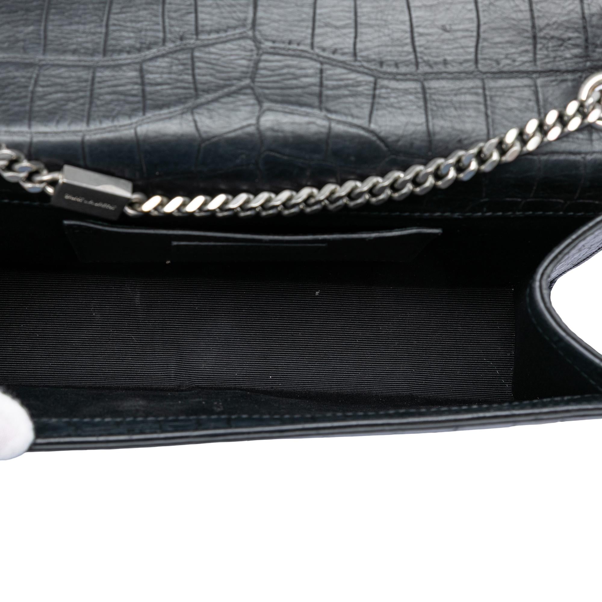 Saint Laurent Medium Croc Embossed Leather Kate Tassel Crossbody