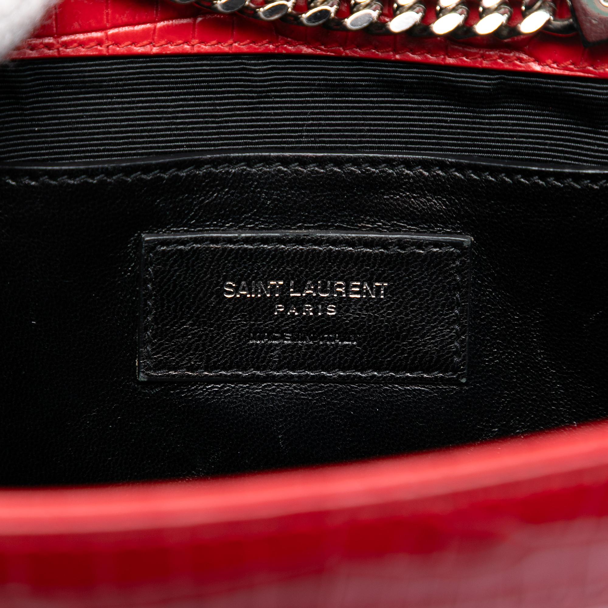 Saint Laurent Medium Croc Embossed Leather Kate Tassel Crossbody