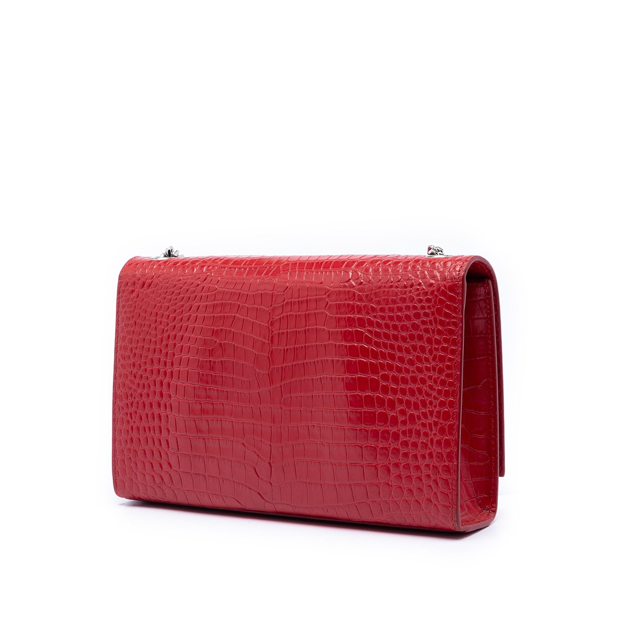 Saint Laurent Medium Croc Embossed Leather Kate Tassel Crossbody