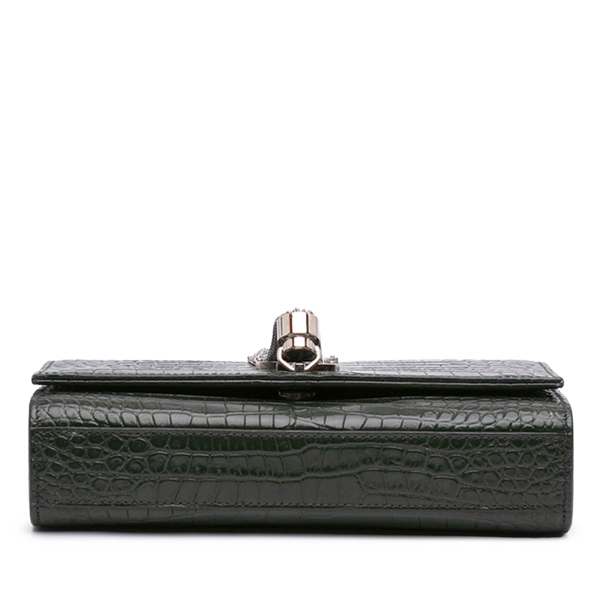 Saint Laurent Medium Croc Embossed Leather Kate Tassel Crossbody
