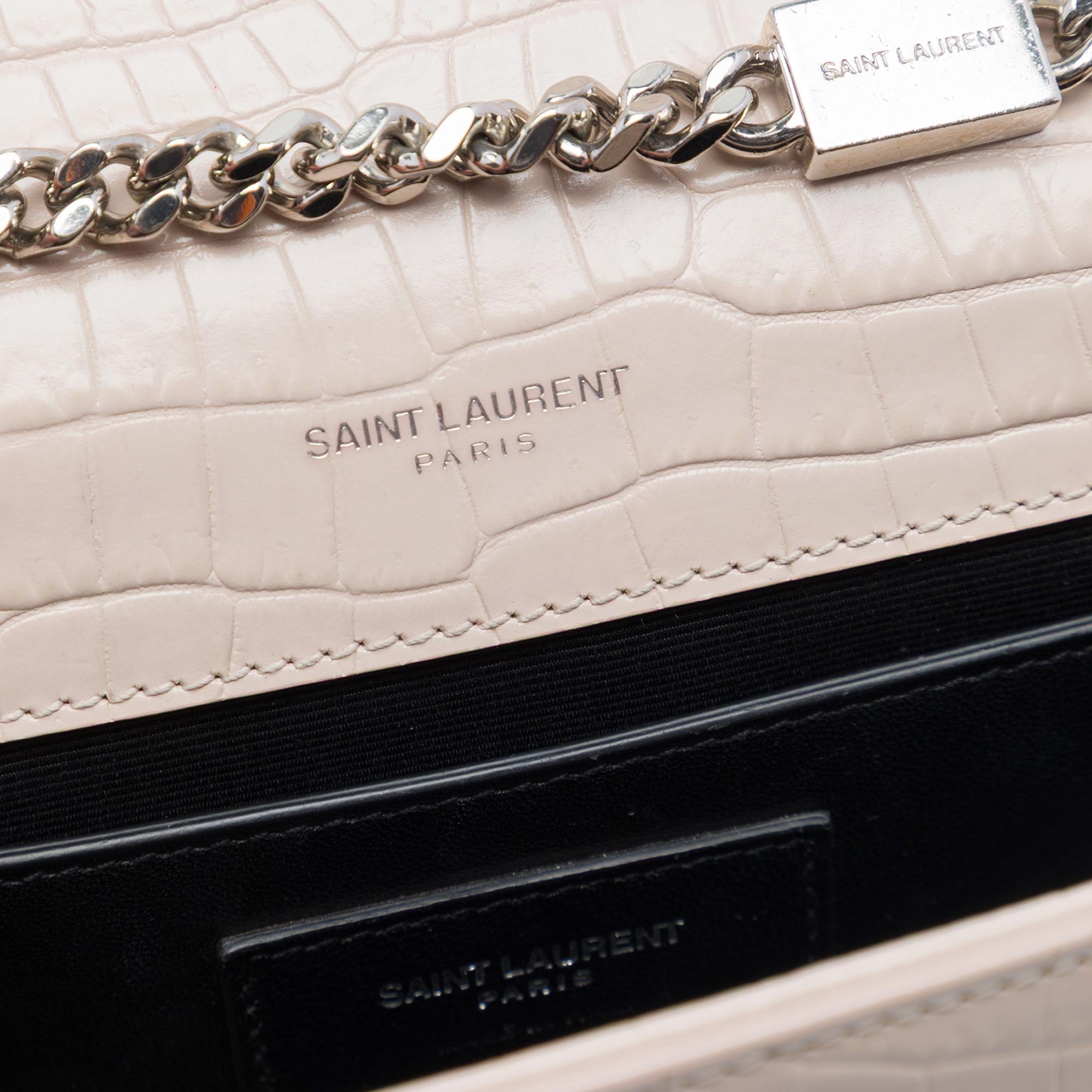 Saint Laurent Medium Croc Embossed Leather Monogram Kate Tassel Crossbody