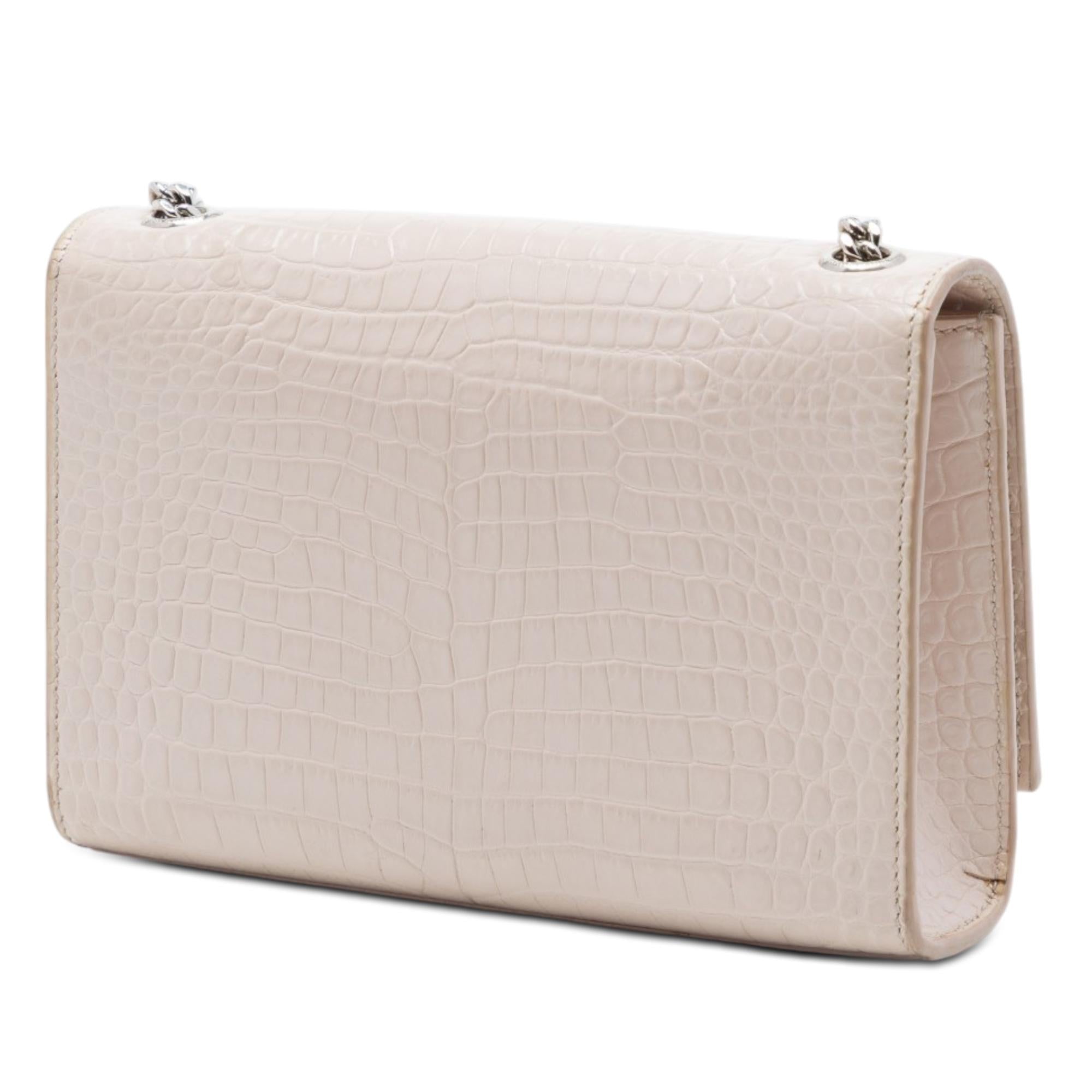 Saint Laurent Medium Croc Embossed Leather Monogram Kate Tassel Crossbody