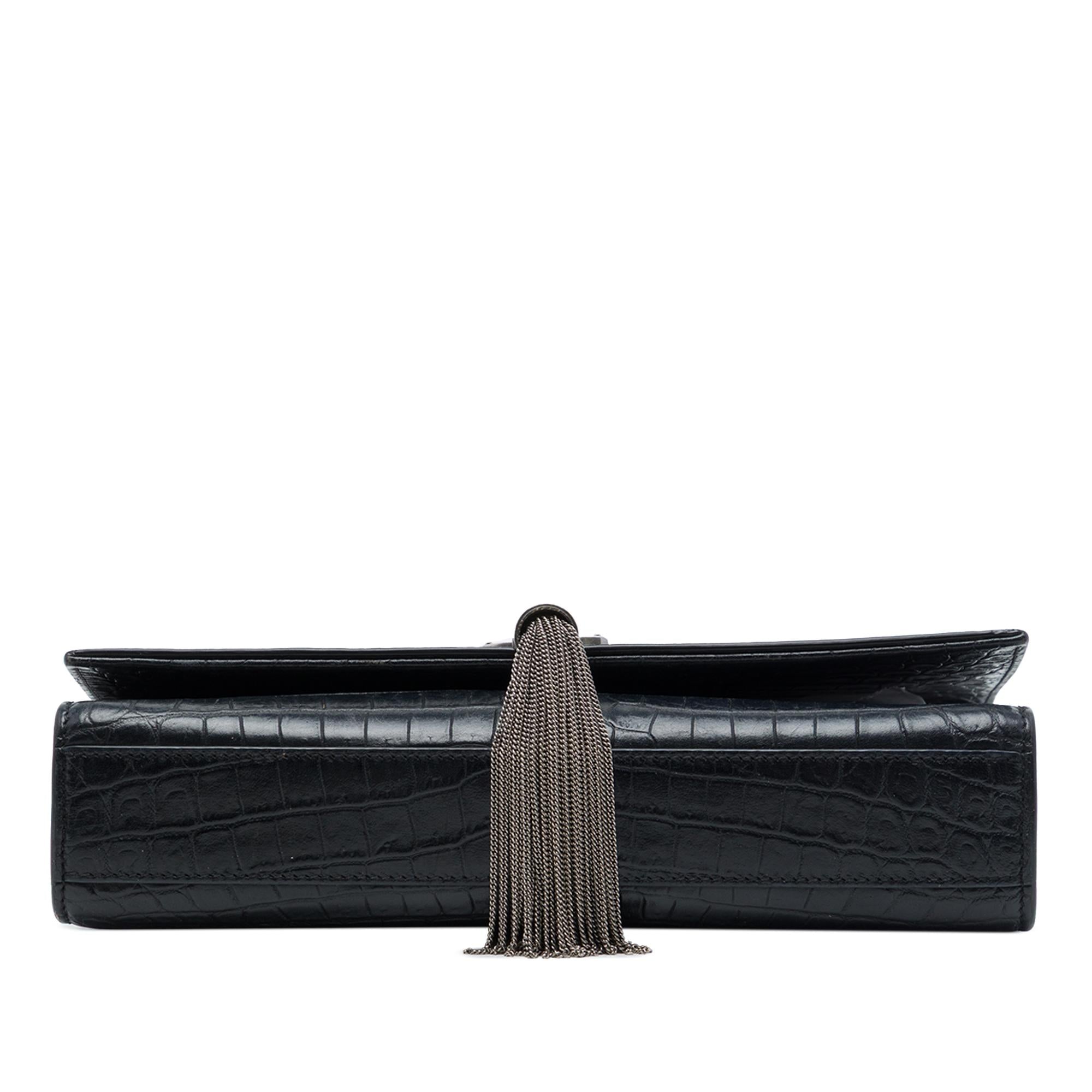Saint Laurent Medium Croc Embossed Leather Monogram Kate Tassel Crossbody