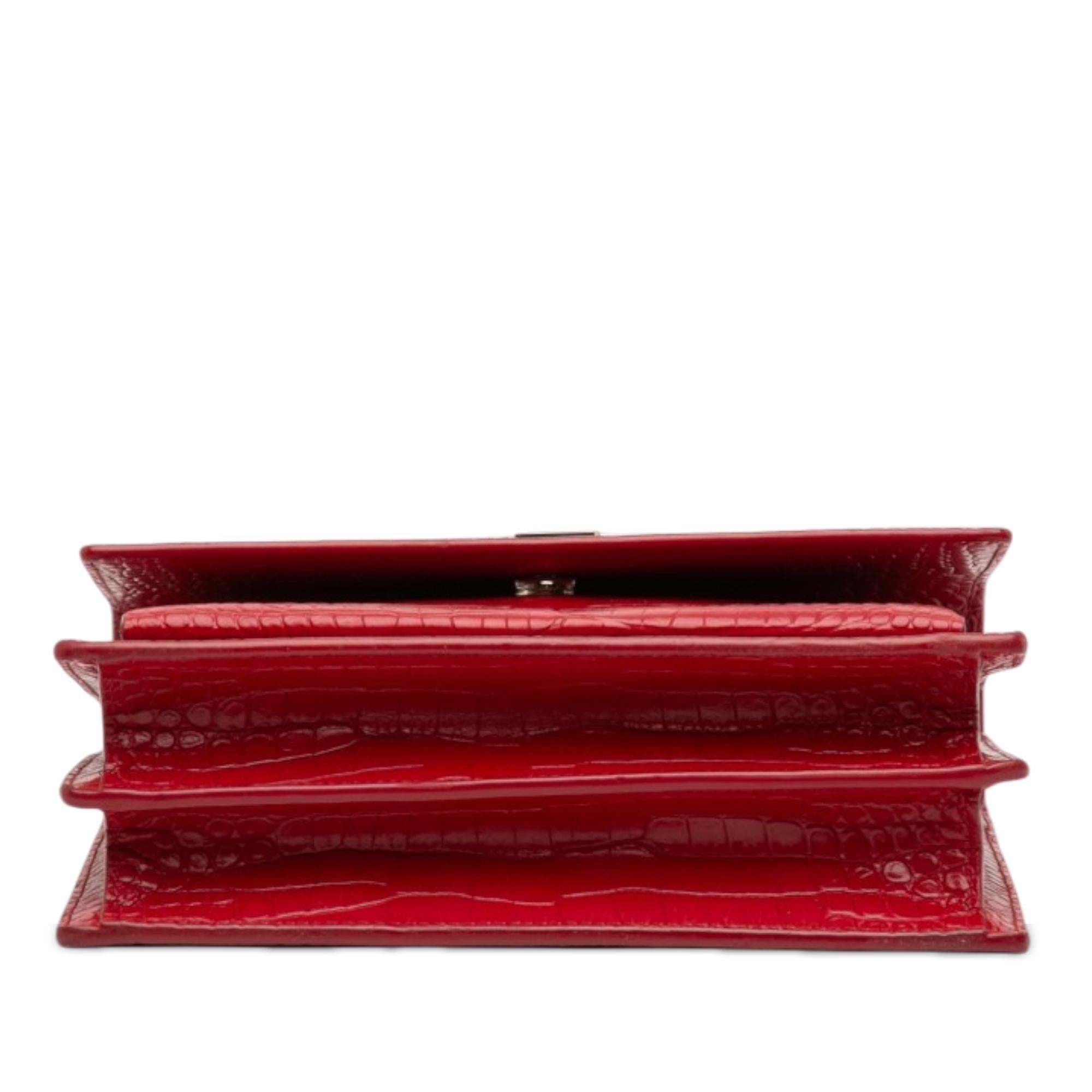 Saint Laurent Medium Croc Embossed Leather Monogram Sunset Crossbody