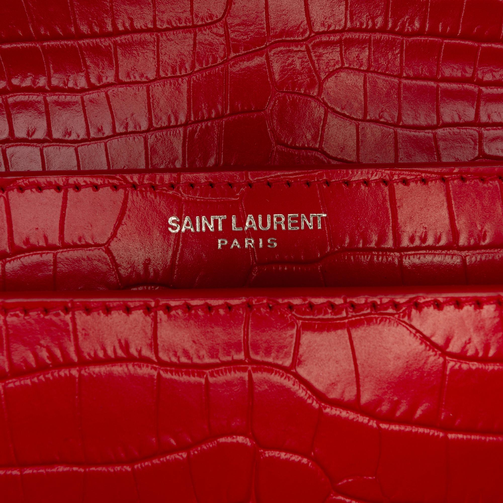 Saint Laurent Medium Croc Embossed Leather Monogram Sunset Crossbody