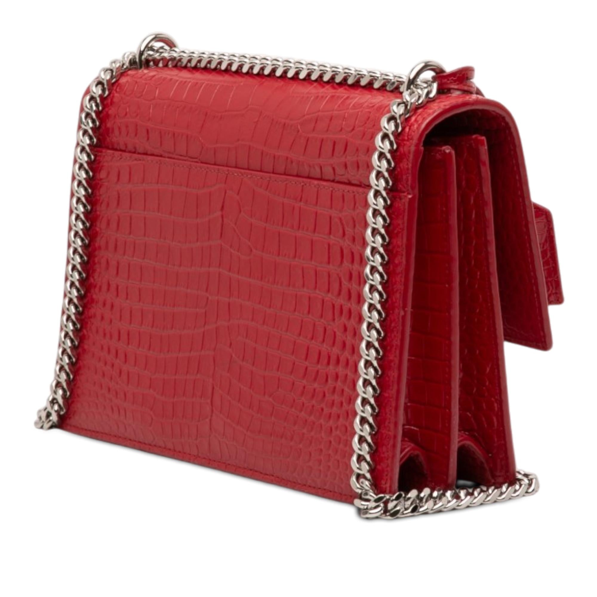 Saint Laurent Medium Croc Embossed Leather Monogram Sunset Crossbody