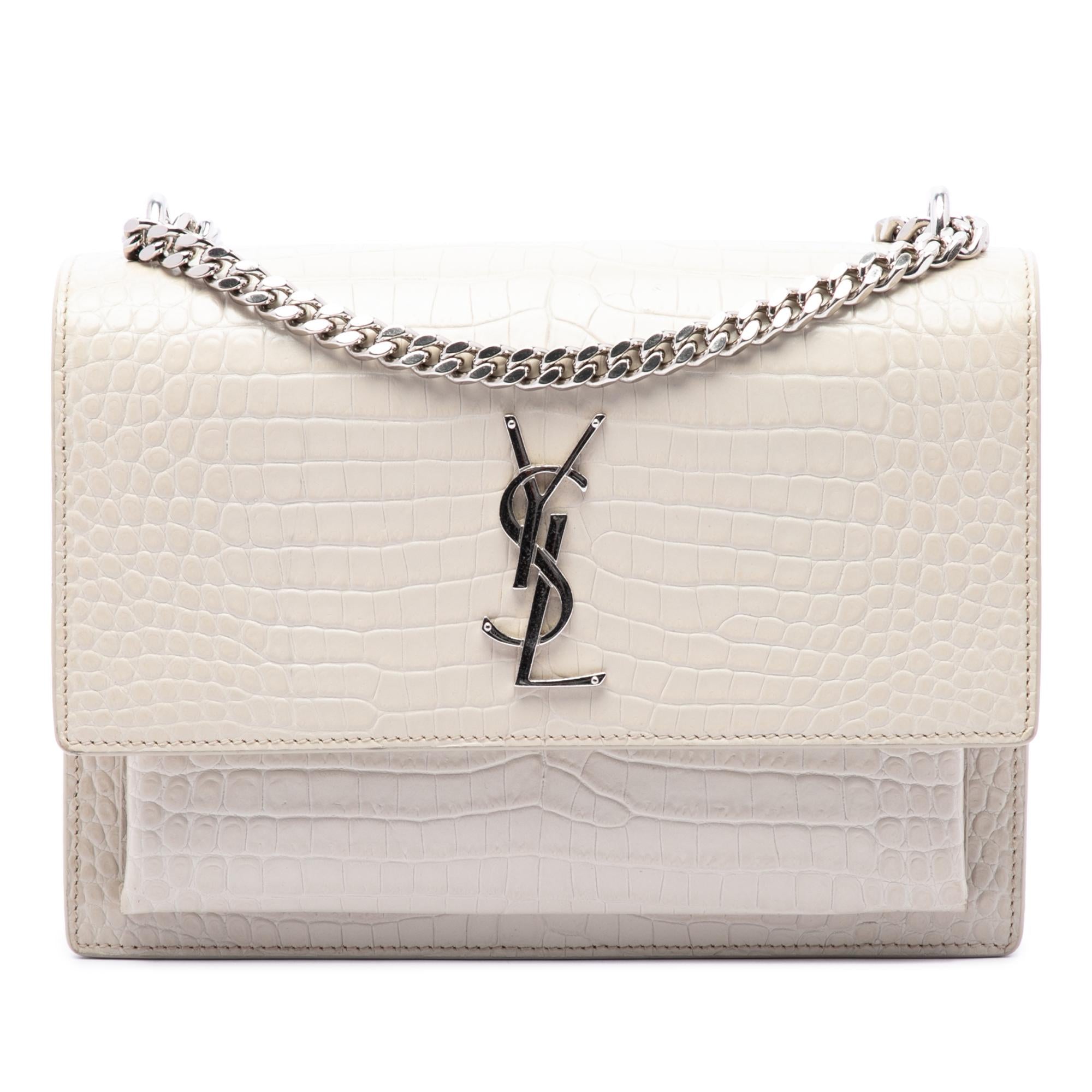 Saint Laurent Medium Croc Embossed Leather Monogram Sunset Crossbody