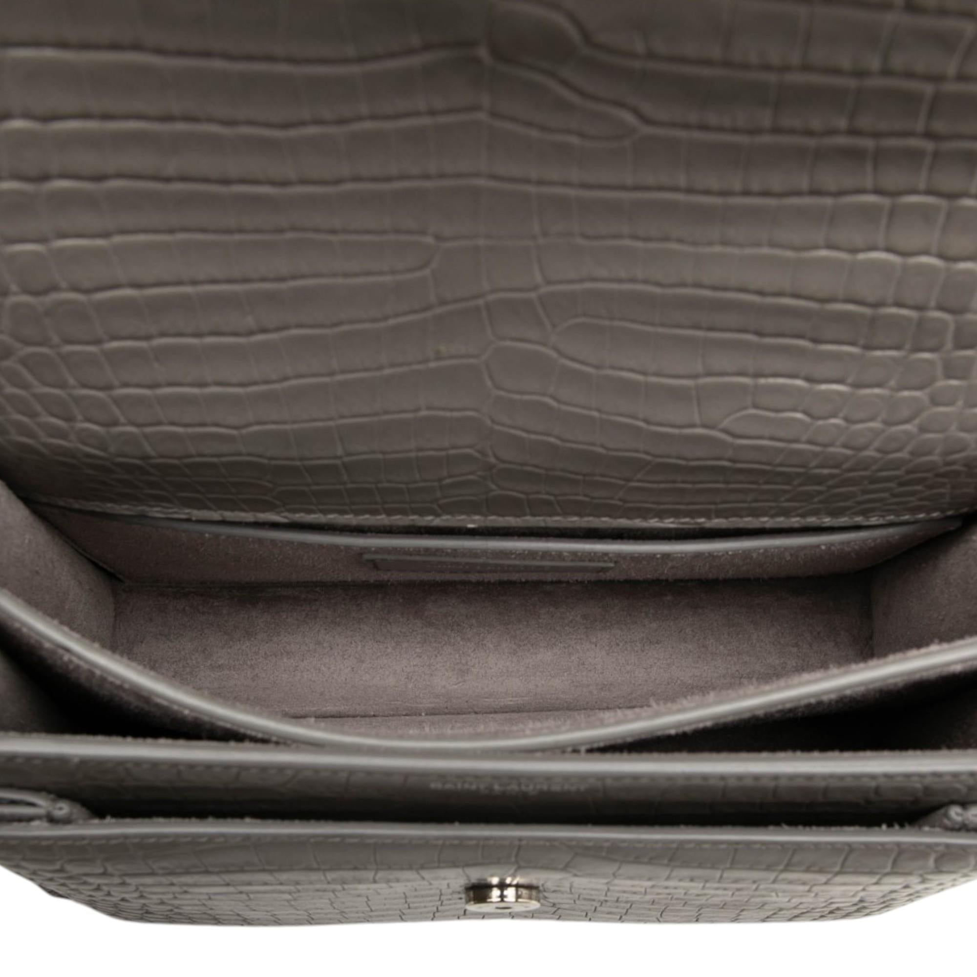Saint Laurent Medium Croc Embossed Leather Monogram Sunset Crossbody