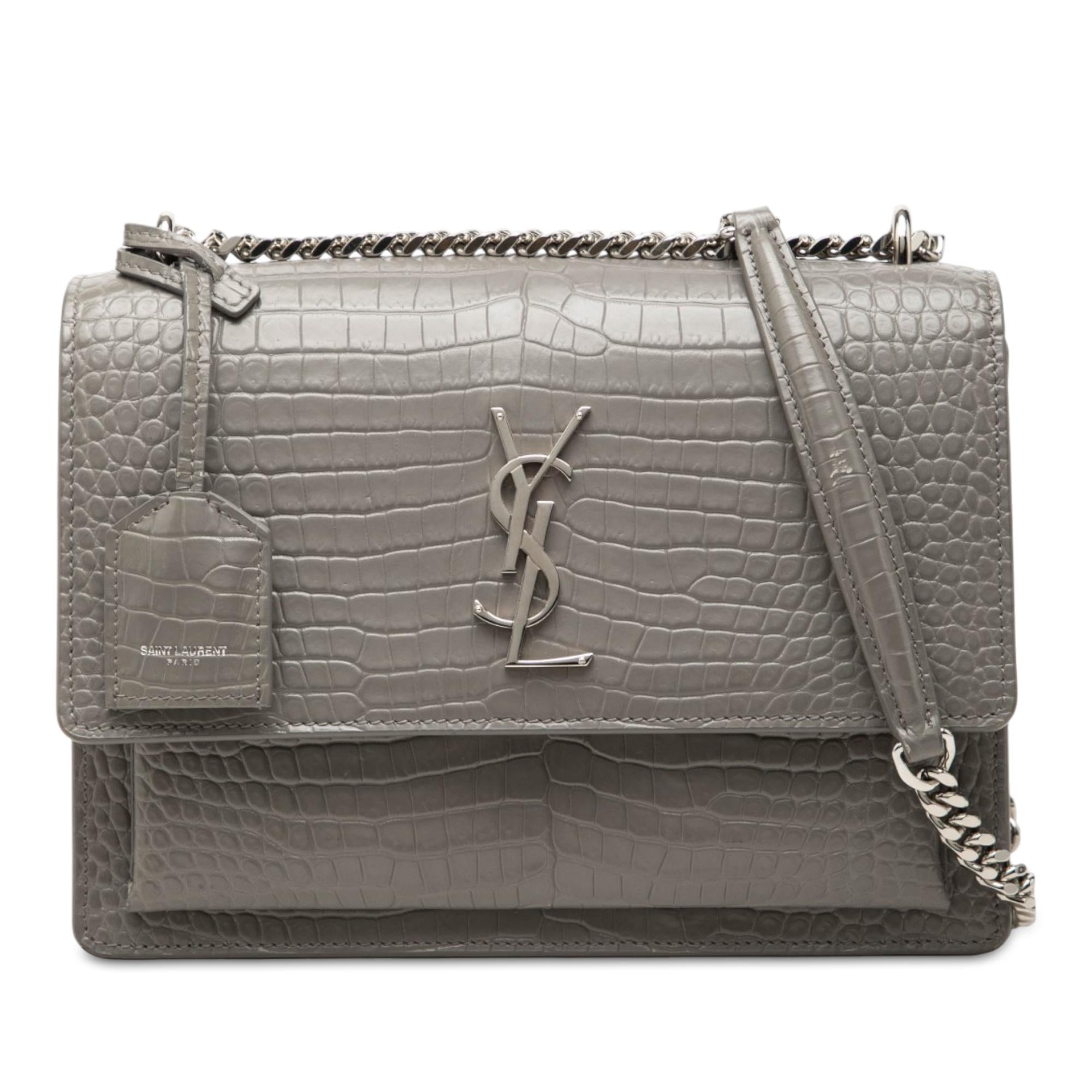 Saint Laurent Medium Croc Embossed Leather Monogram Sunset Crossbody