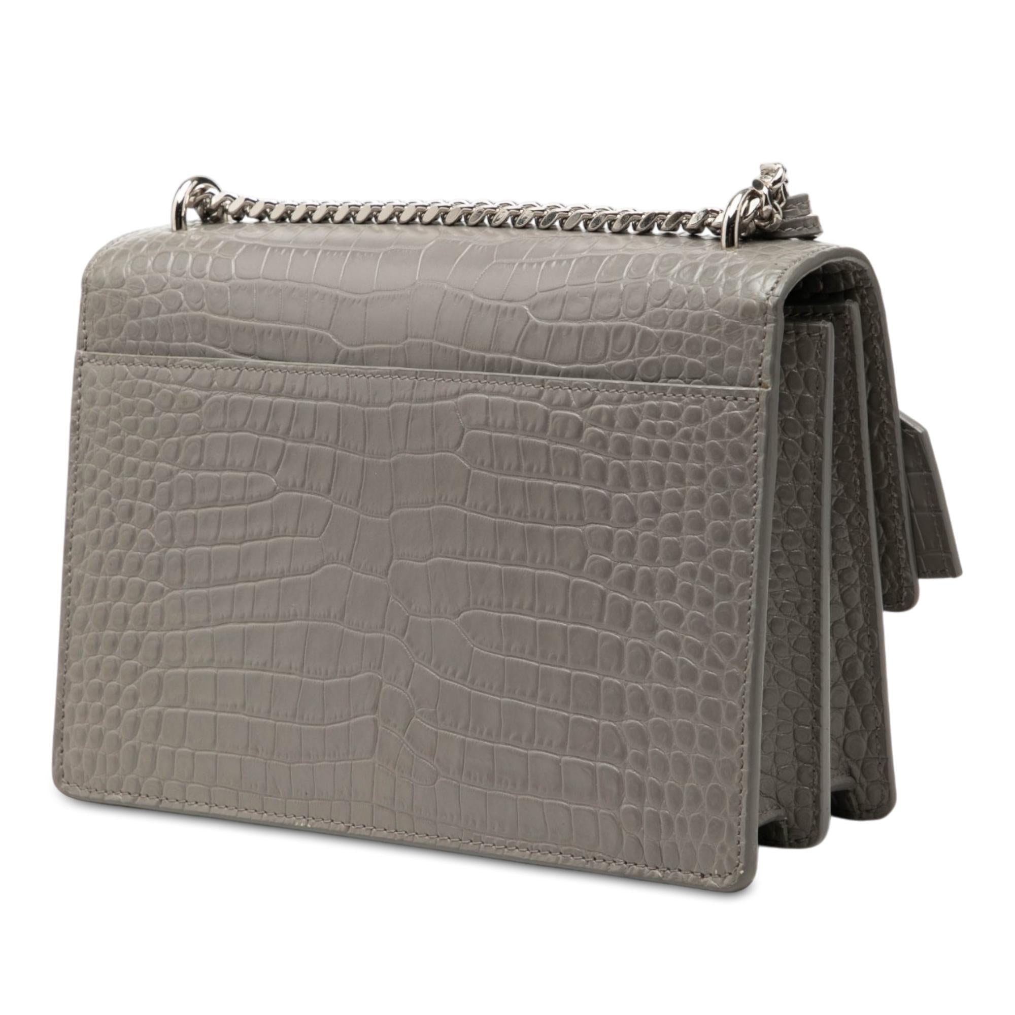 Saint Laurent Medium Croc Embossed Leather Monogram Sunset Crossbody