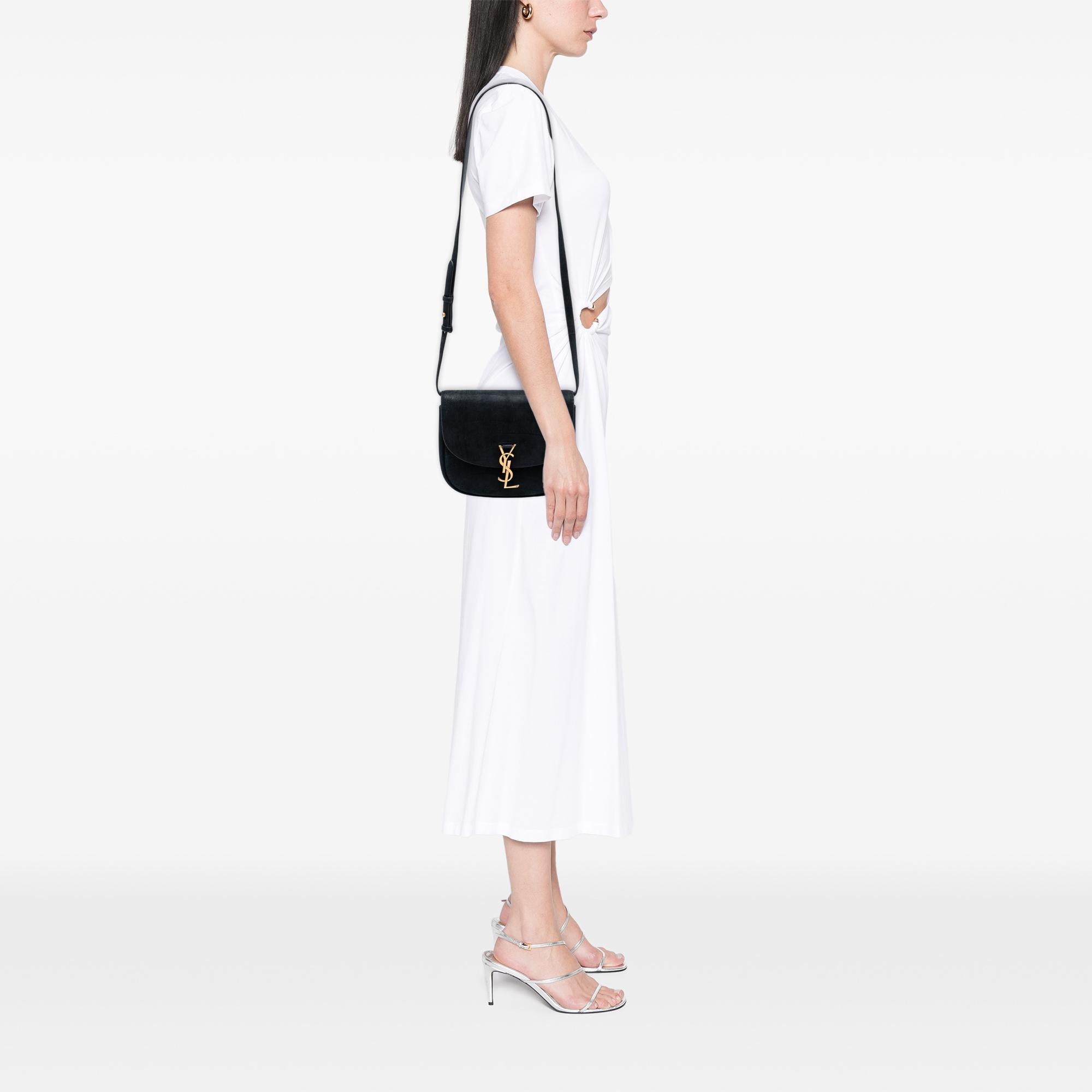 Saint Laurent Medium Croc Embossed Nubuck Monogram Kaia Crossbody