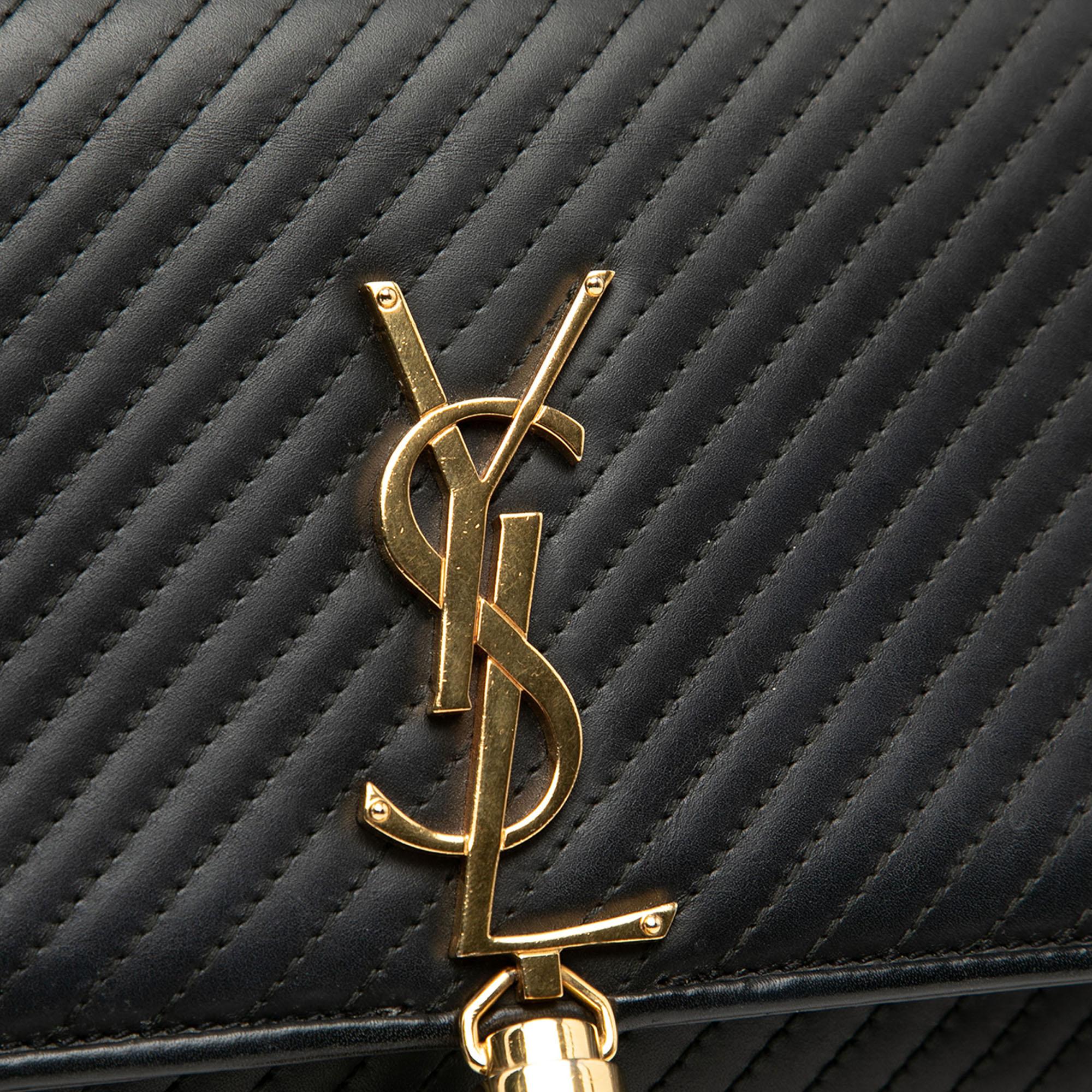 Saint Laurent Medium Diagonal Quilted Calfskin Monogram Kate Tassel Crossbody