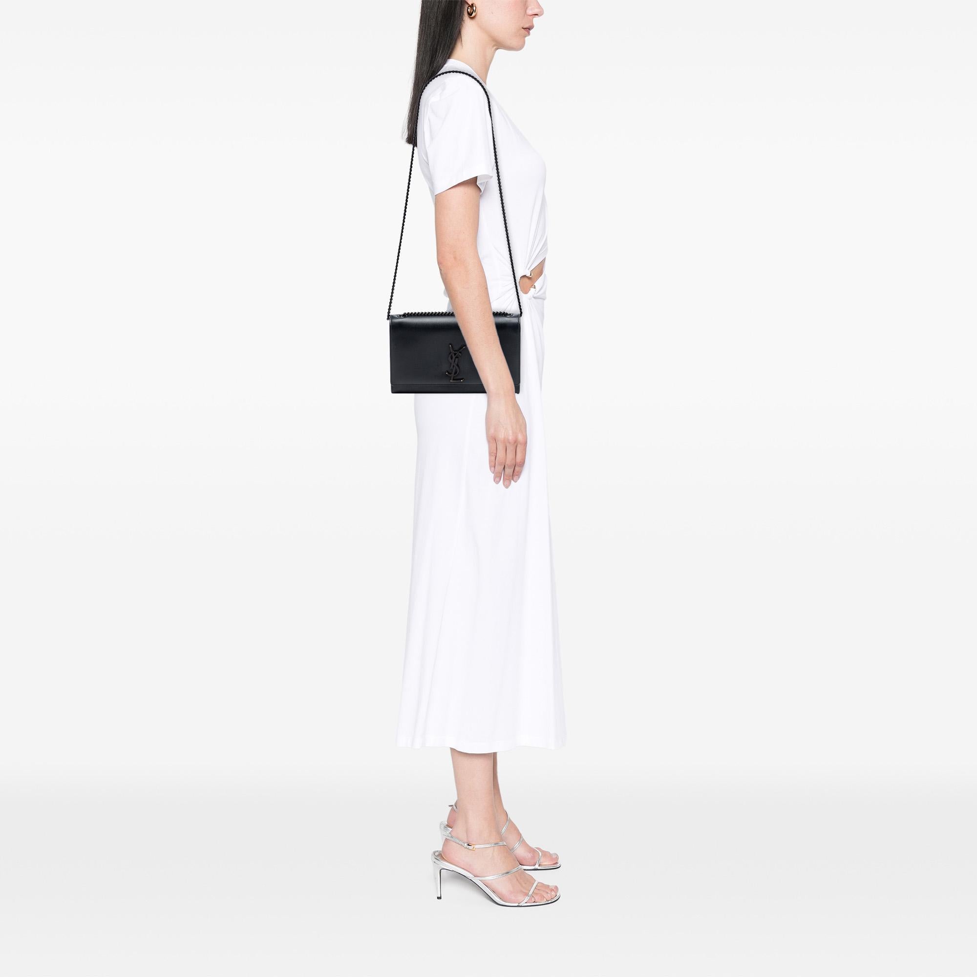 Saint Laurent Medium Grain De Poudre Monogram Monochrome Kate Crossbody