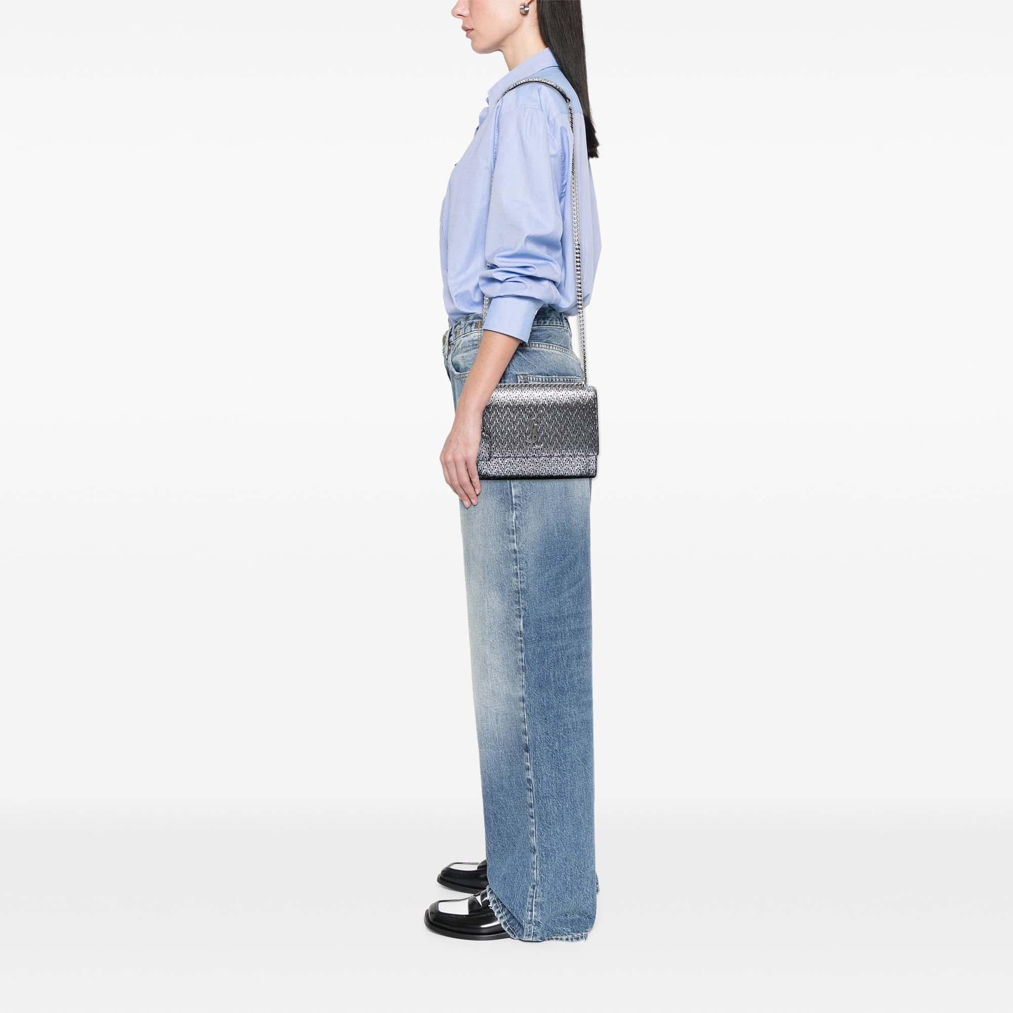 Saint Laurent Medium Metallic Woven Leather Monogram Sunset Crossbody