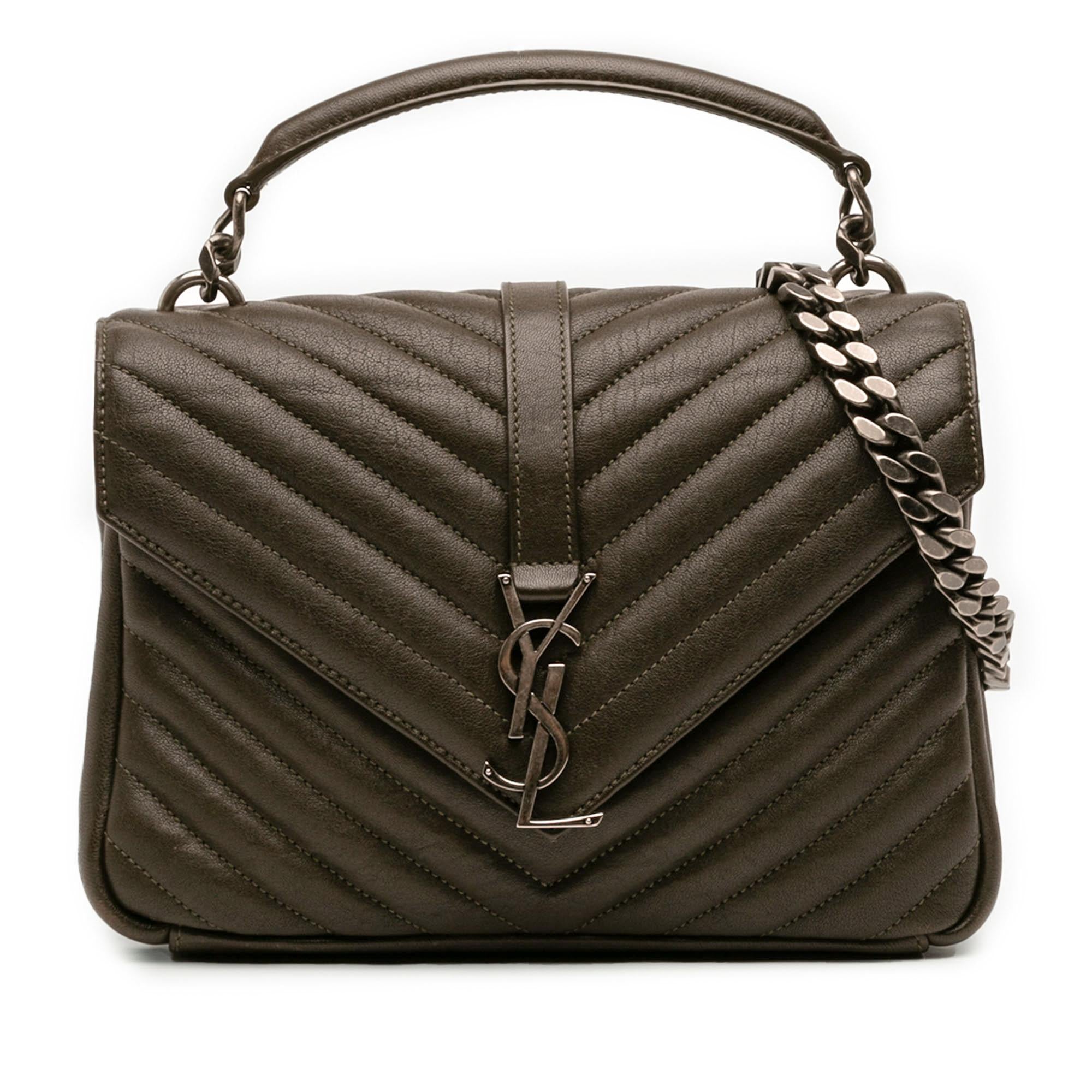 Saint Laurent Medium Quilted Chevron Sheepskin College Satchel