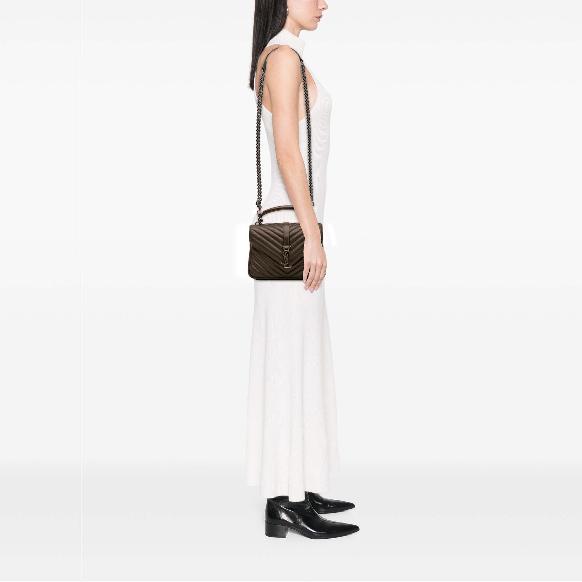 Saint Laurent Medium Quilted Chevron Sheepskin College Satchel