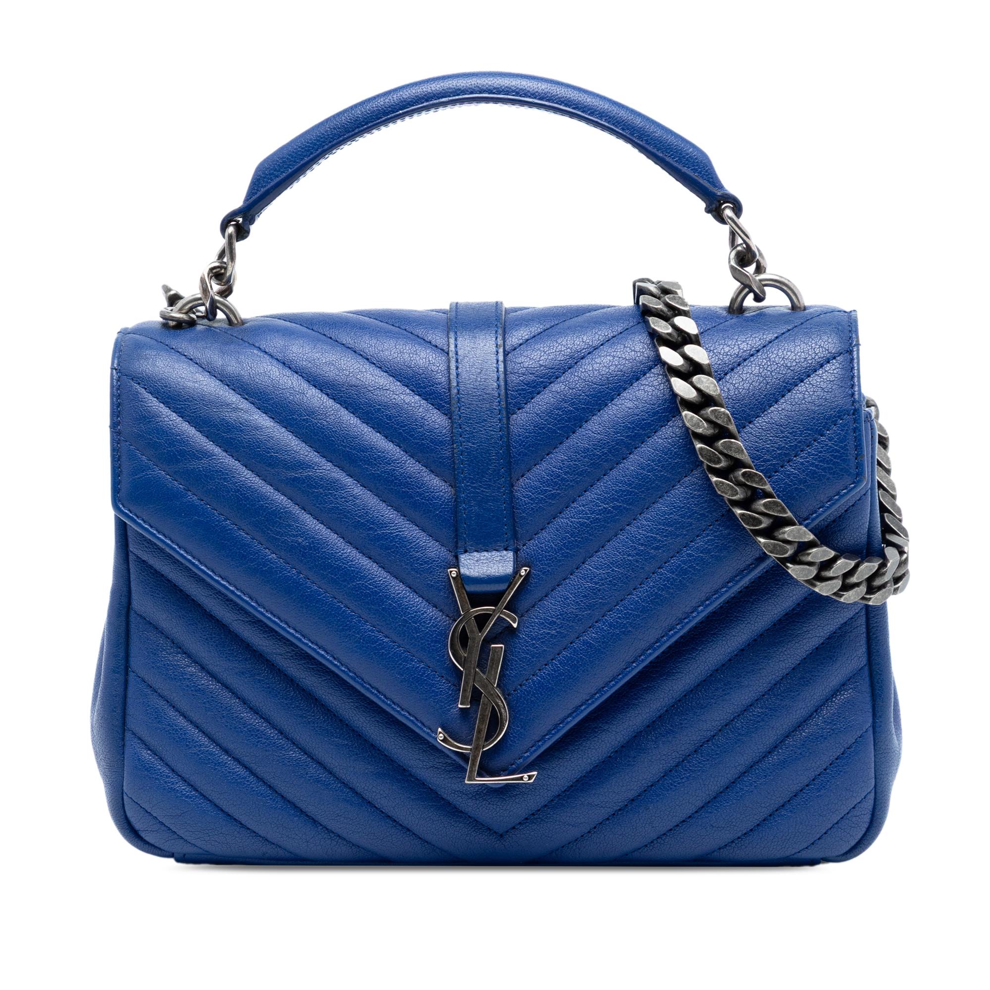 Saint Laurent Medium Quilted Chevron Sheepskin College Satchel