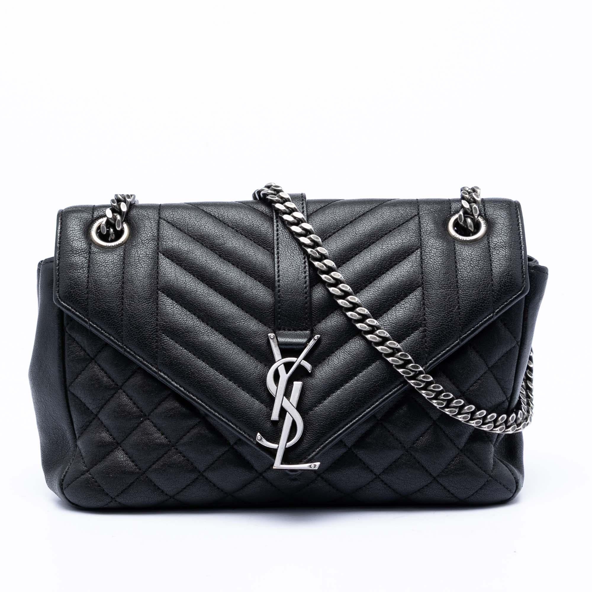 Saint Laurent Medium Sheepskin Triquilt Monogram College Bag