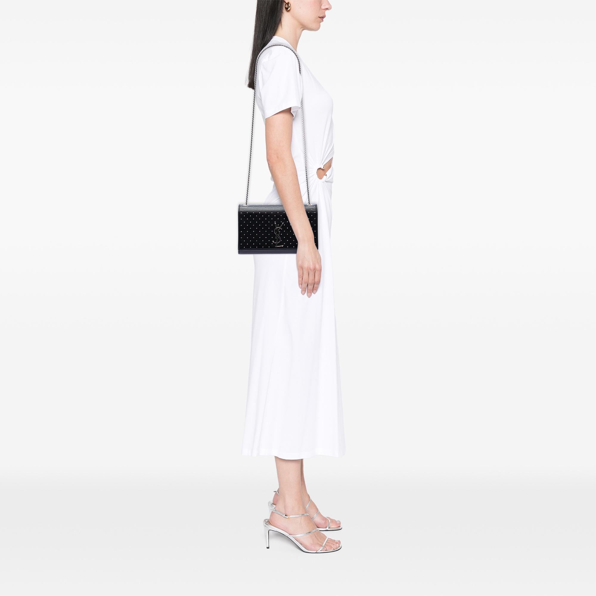 Saint Laurent Medium Studded Calfskin Monogram Kate Crossbody