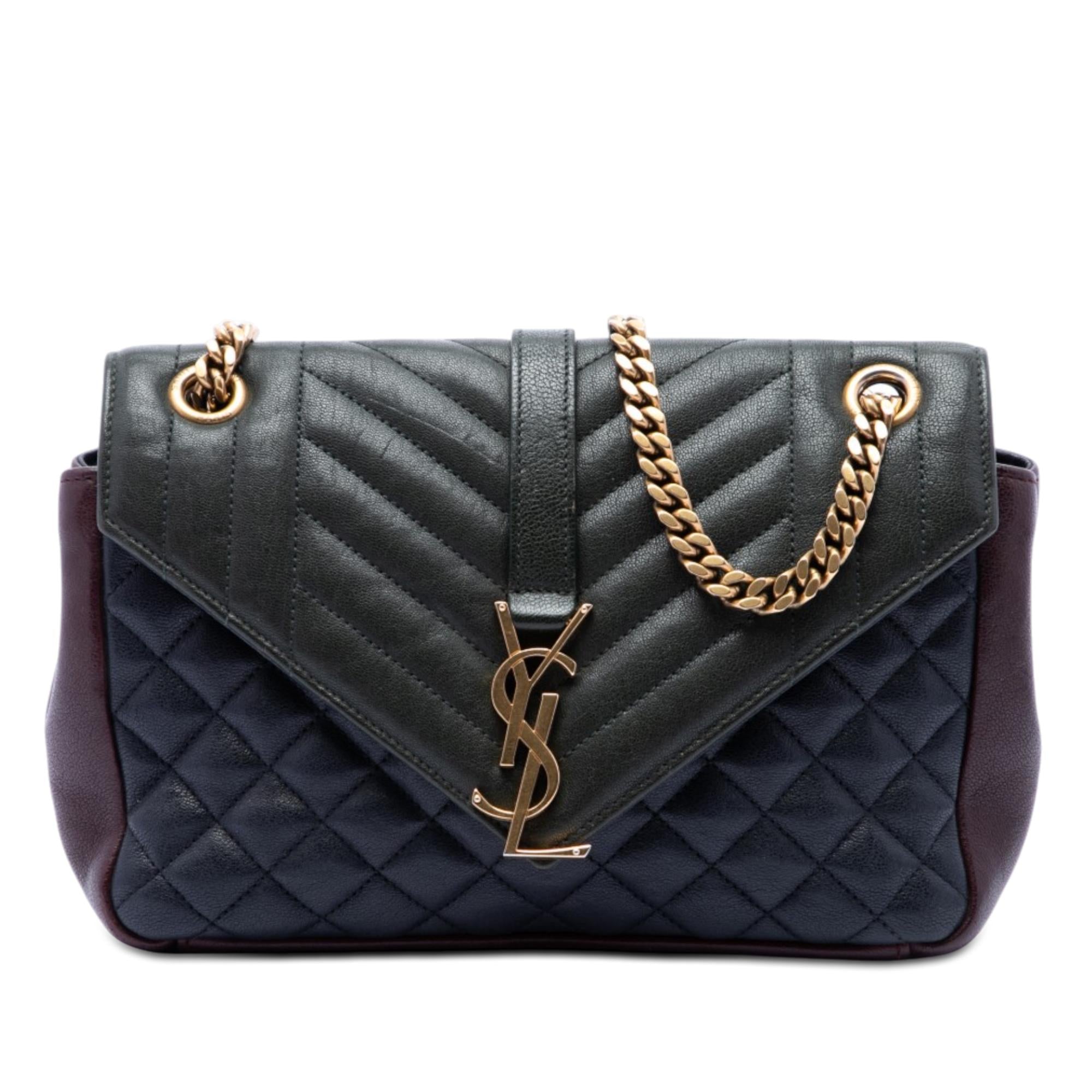 Saint Laurent Medium Triquilt Tricolor Sheepskin Monogram College Bag