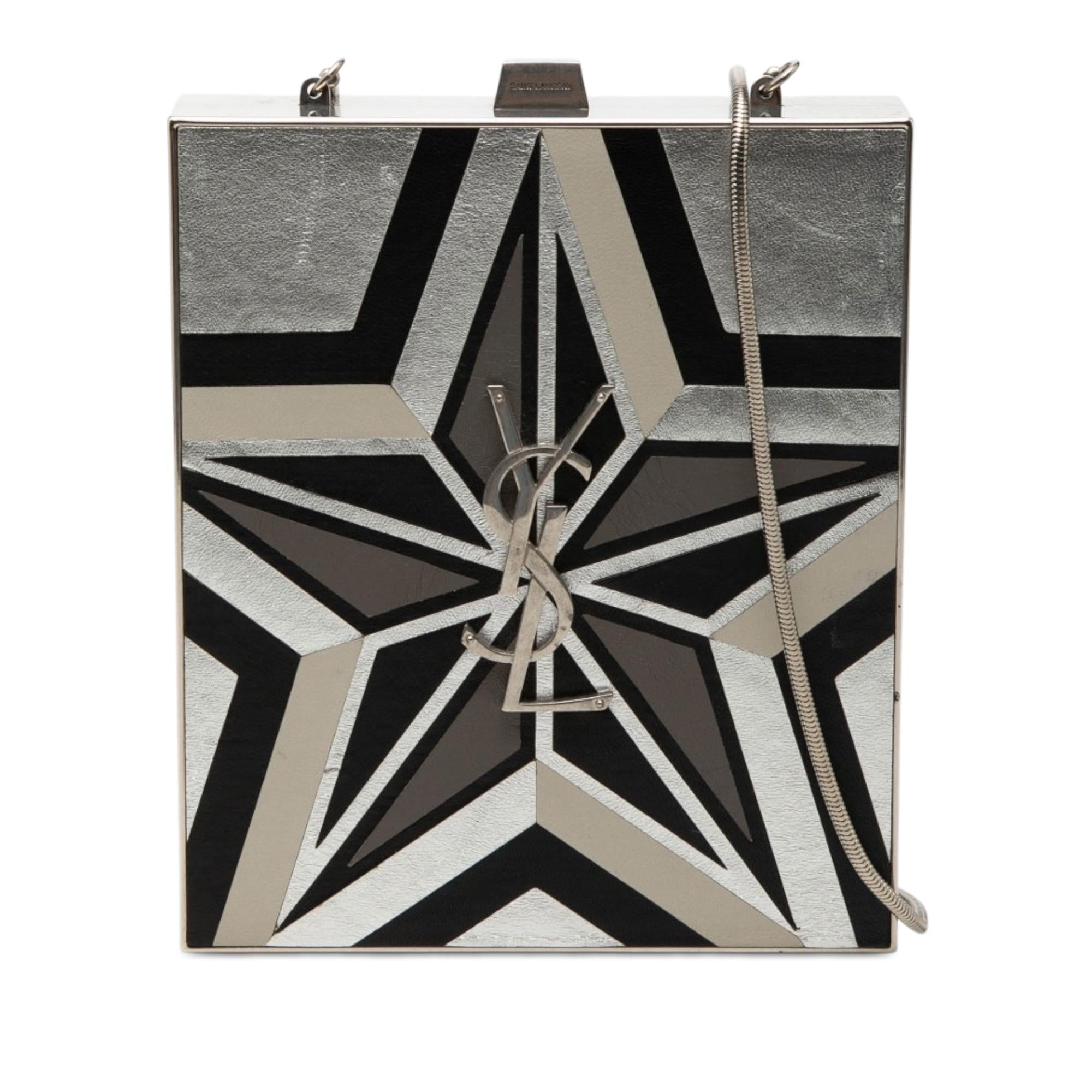 Saint Laurent Metal and Leather Tuxedo Box Star Clutch on Chain