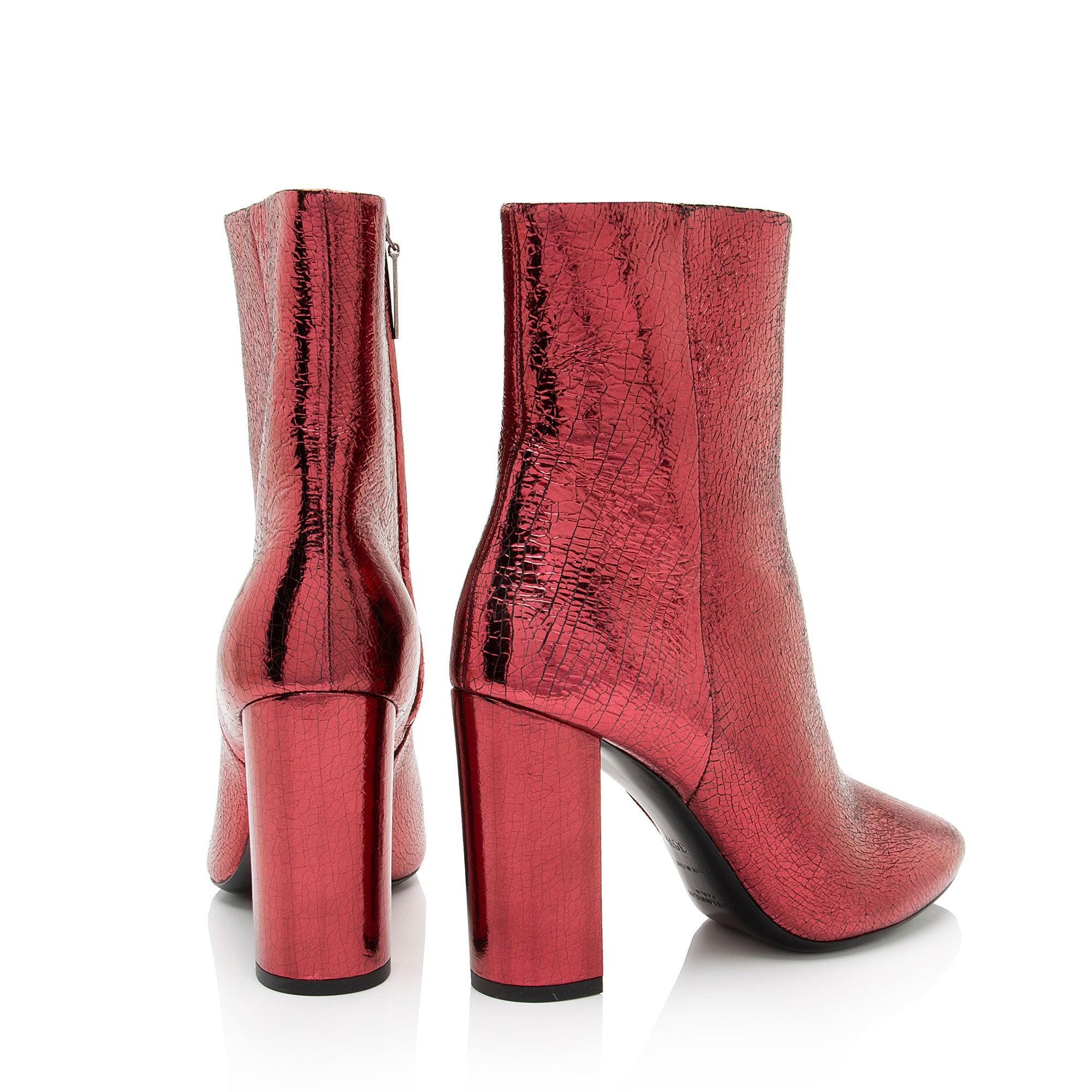 Saint Laurent Metallic Cracked Leather Lou Ankle Boots - Size 6.5 / 36.5