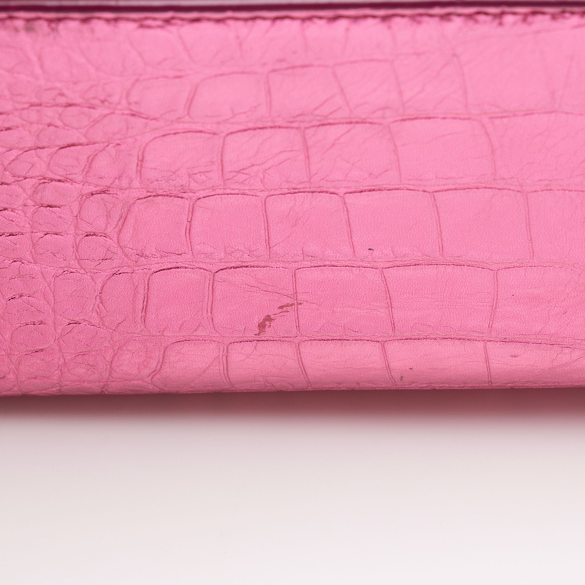Saint Laurent Metallic Croc Embossed Leather Monogram Small Envelope Bag