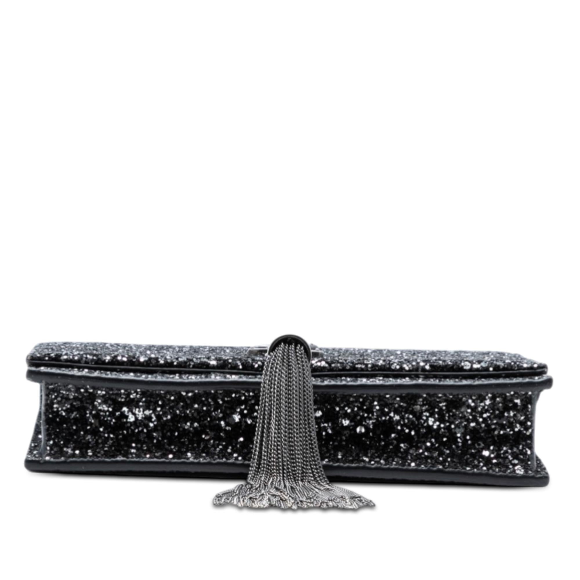 Saint Laurent Metallic Glitter Monogram Kate Tassel Chain Wallet