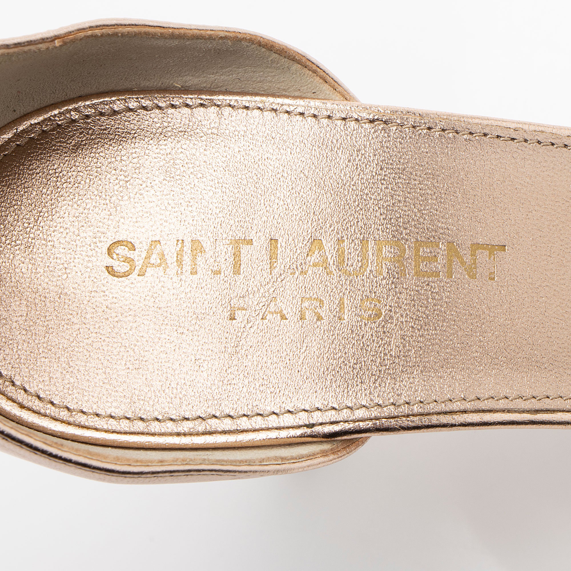 Saint Laurent Metallic Lambskin Amber Sandals - Size 8 / 38