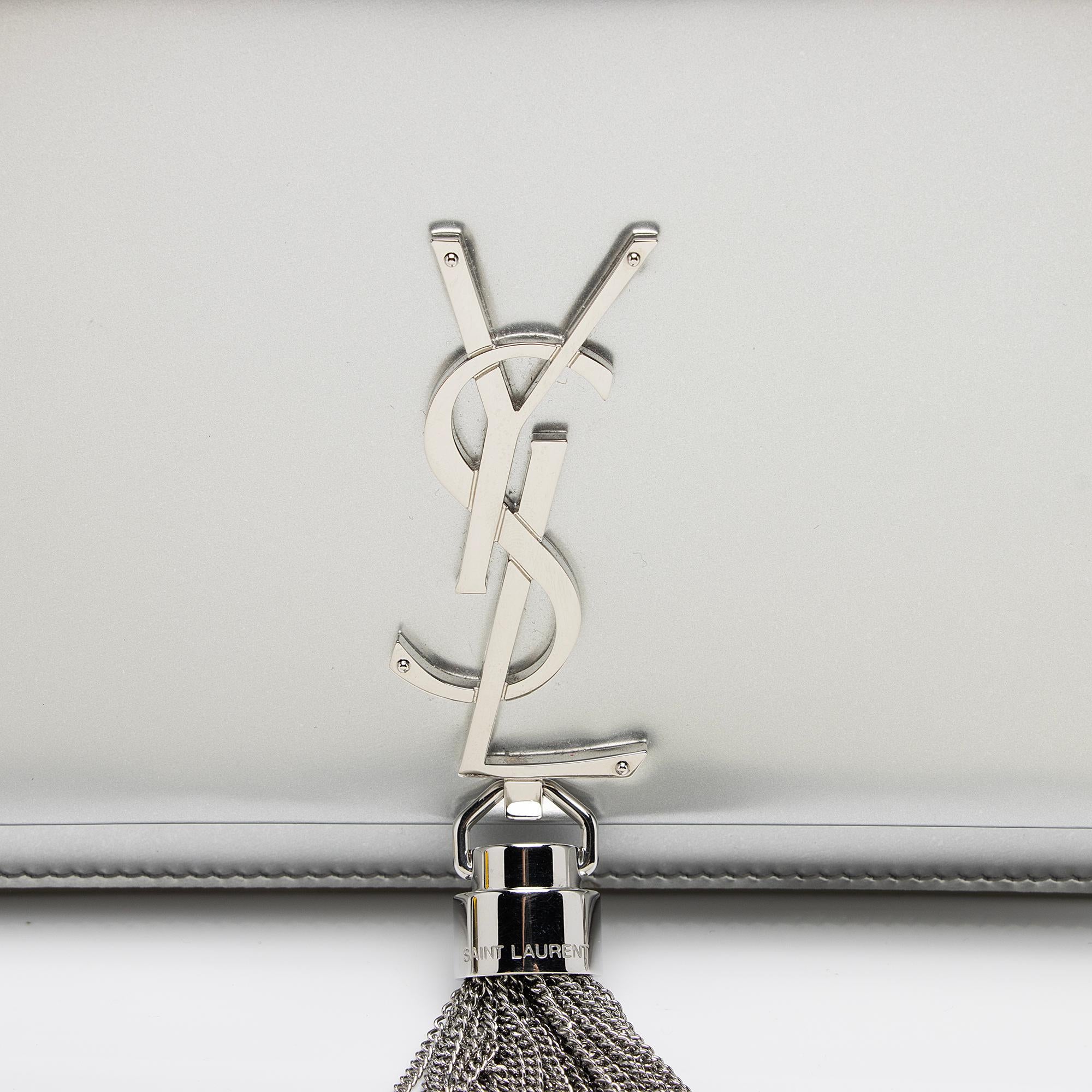 Saint Laurent Metallic Leather Monogram Kate Tassel Chain Wallet (SHF-L70MqM)