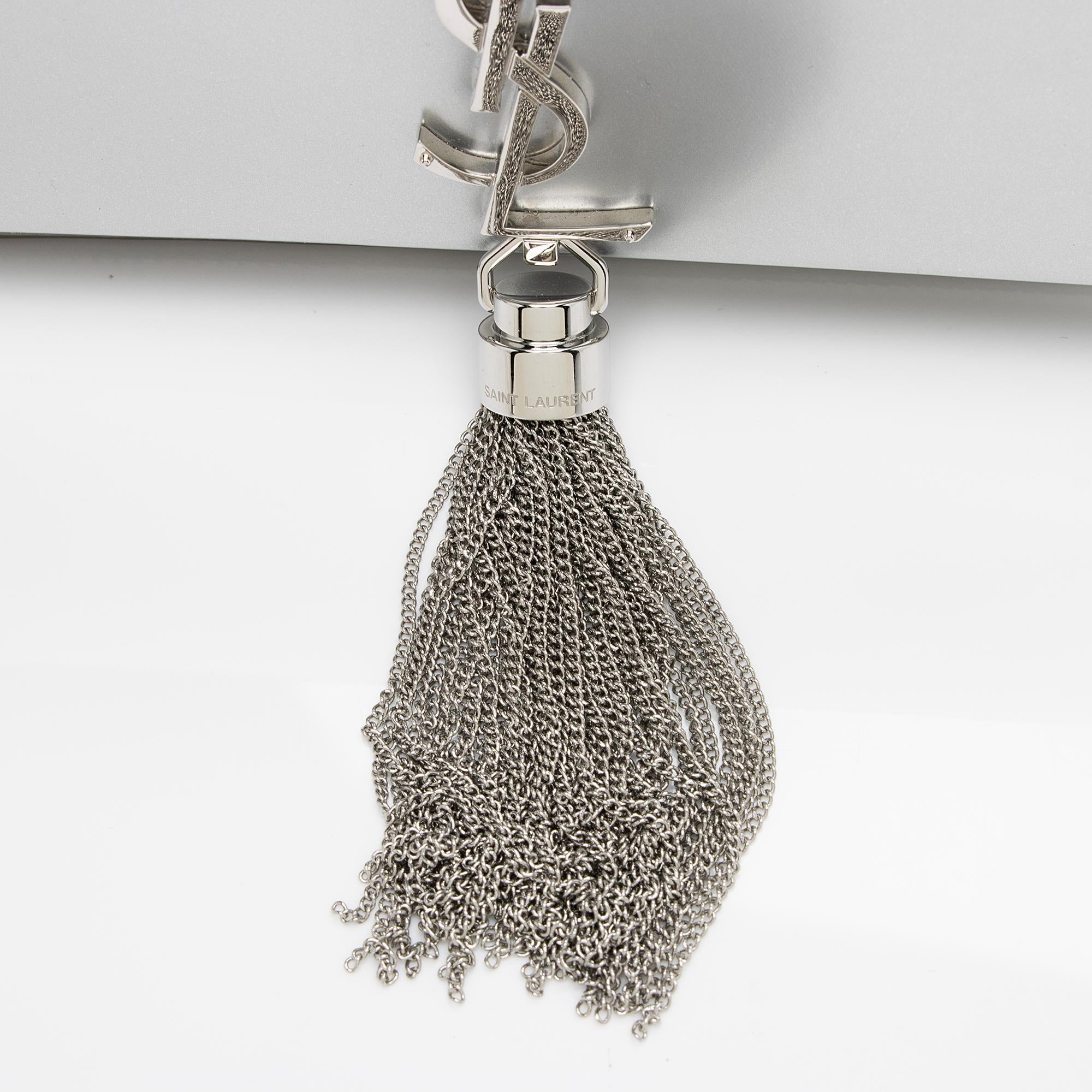 Saint Laurent Metallic Leather Monogram Kate Tassel Chain Wallet (SHF-L70MqM)