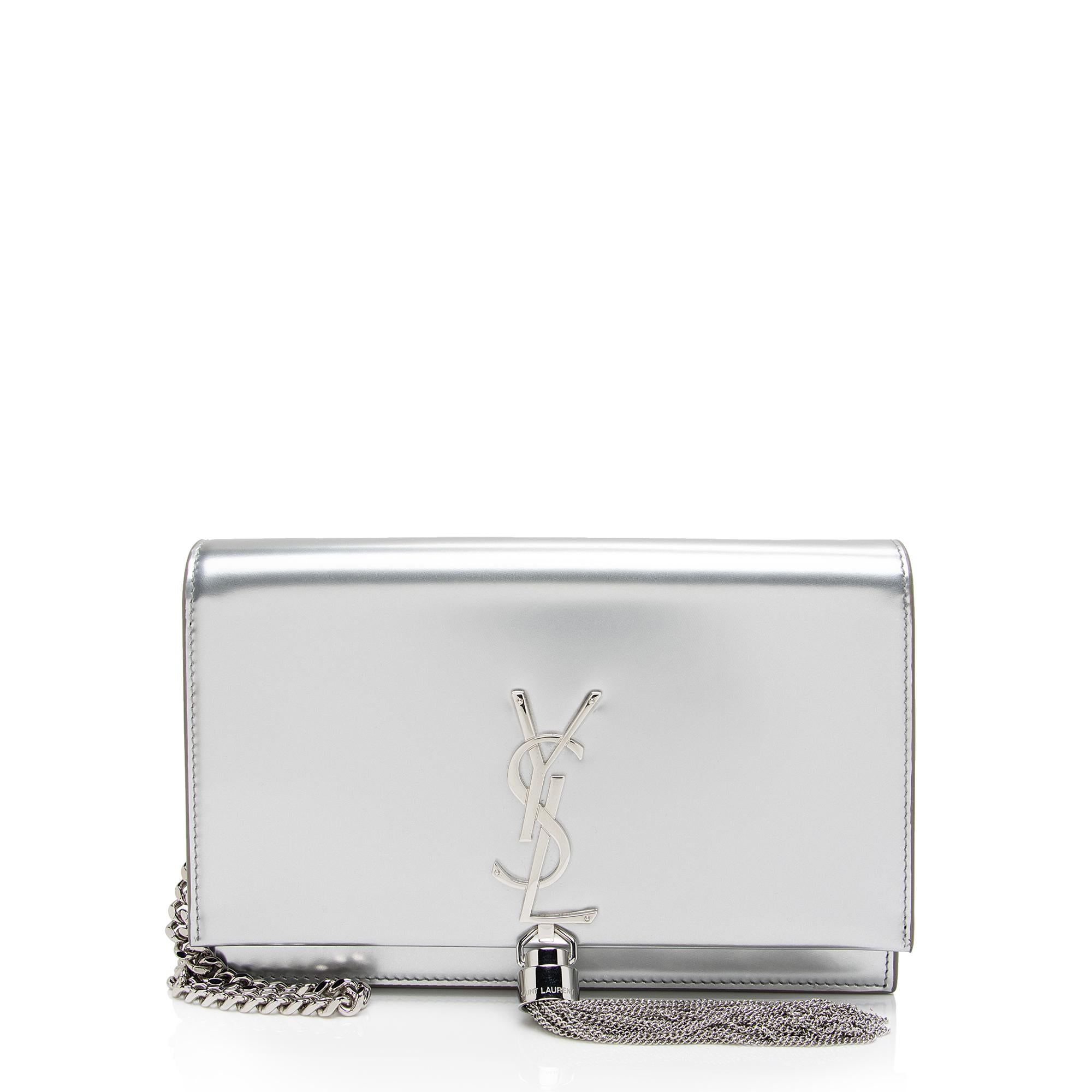 Saint Laurent Metallic Leather Monogram Kate Tassel Chain Wallet (SHF-L70MqM)