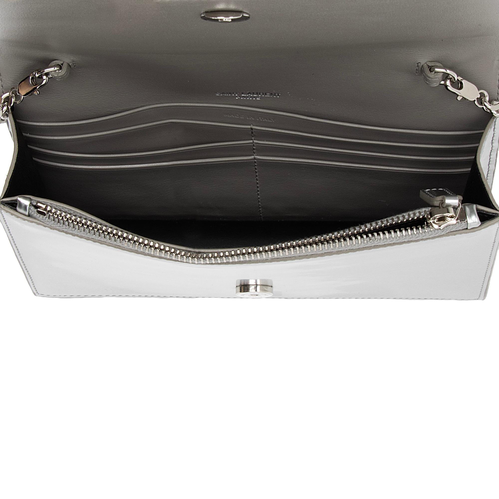 Saint Laurent Metallic Leather Monogram Kate Tassel Chain Wallet (SHF-L70MqM)