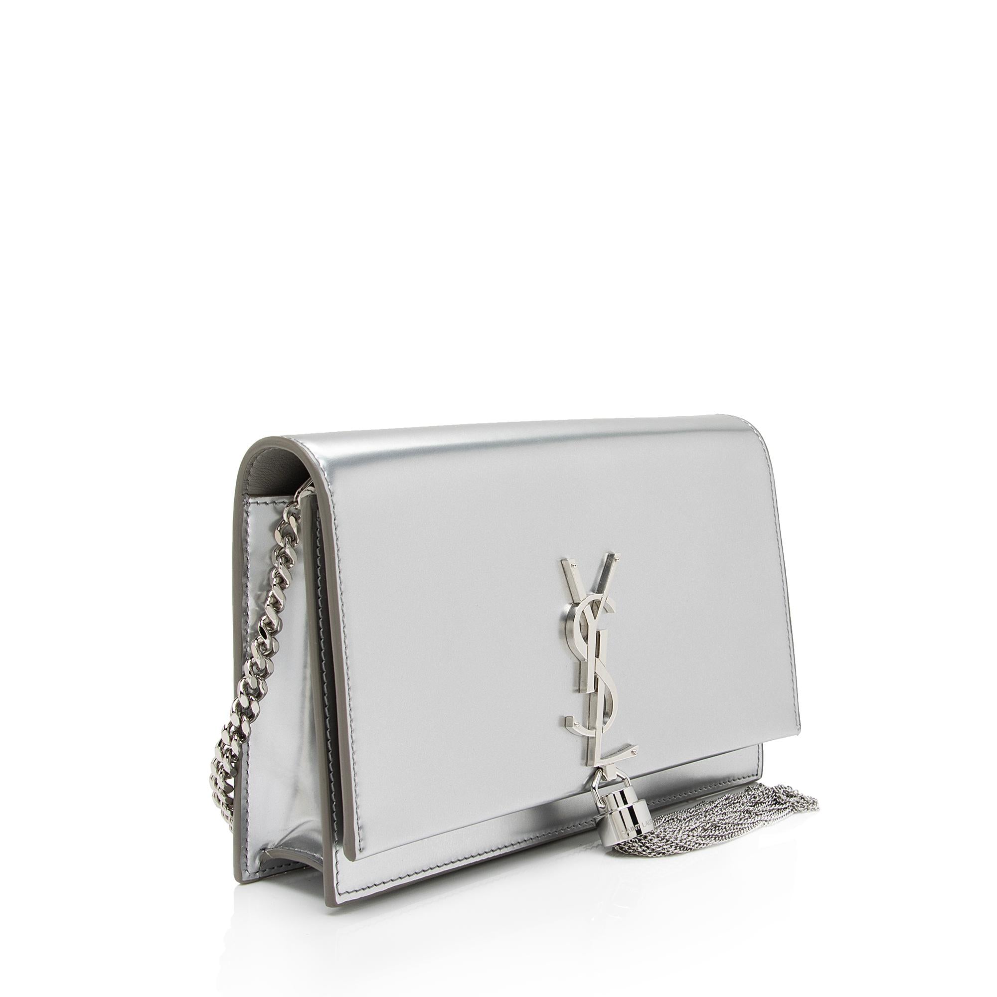 Saint Laurent Metallic Leather Monogram Kate Tassel Chain Wallet (SHF-L70MqM)