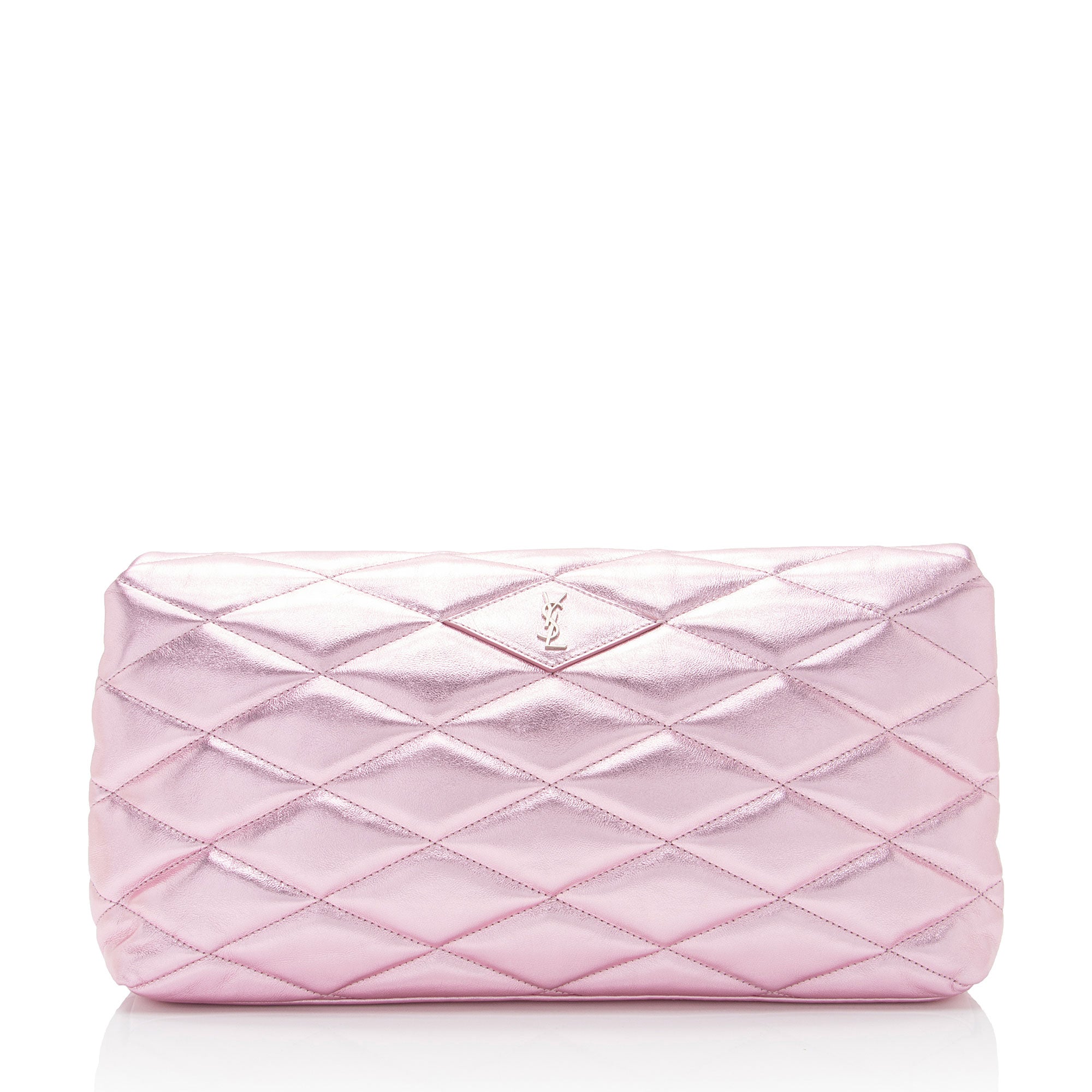 Saint Laurent Metallic Quilted Lambskin Puffer Sade Clutch (SHF-dsF7Ye)