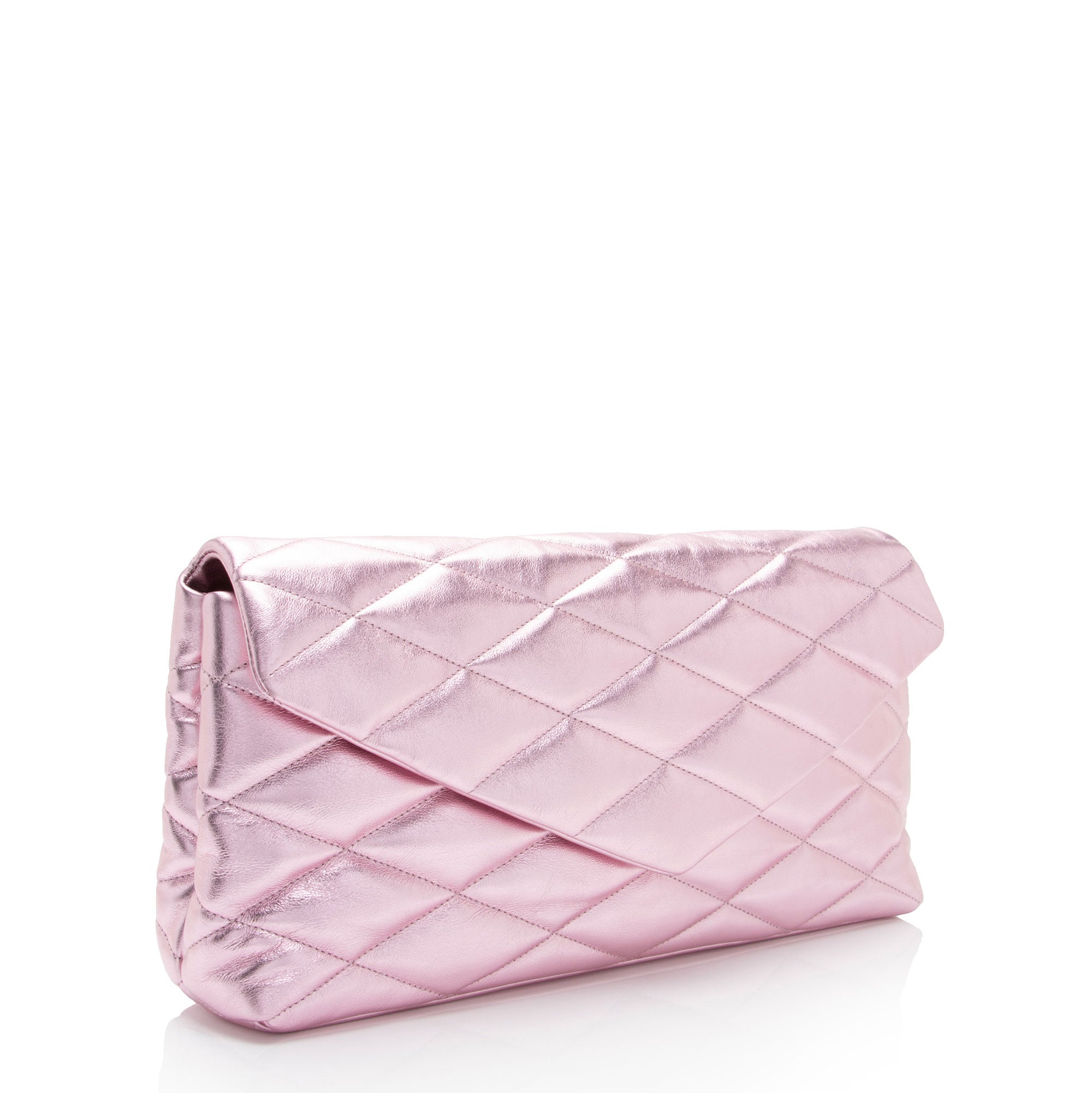 Saint Laurent Metallic Quilted Lambskin Puffer Sade Clutch (SHF-dsF7Ye)