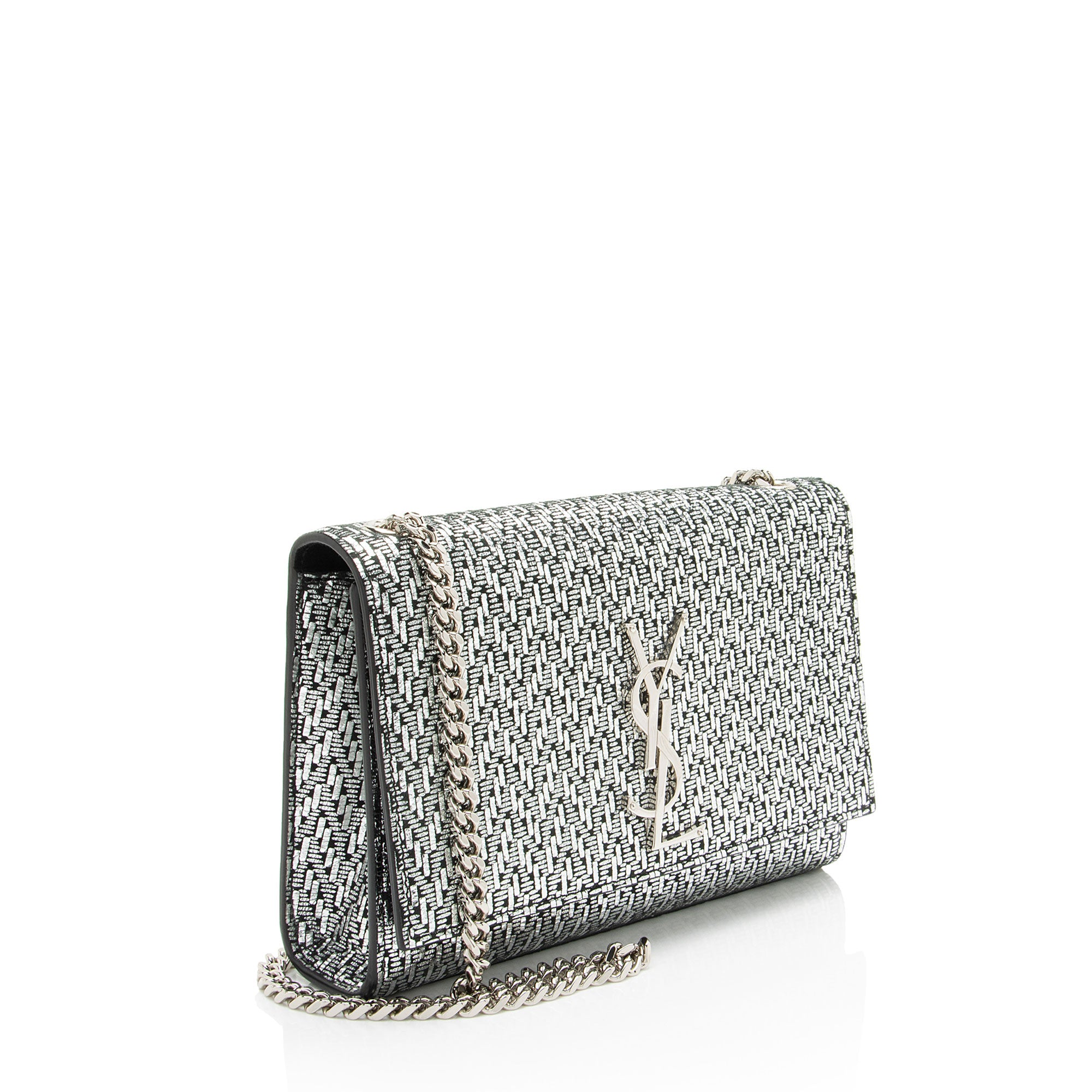 Saint Laurent Metallic Woven Leather Monogram Kate Small Shoulder Bag