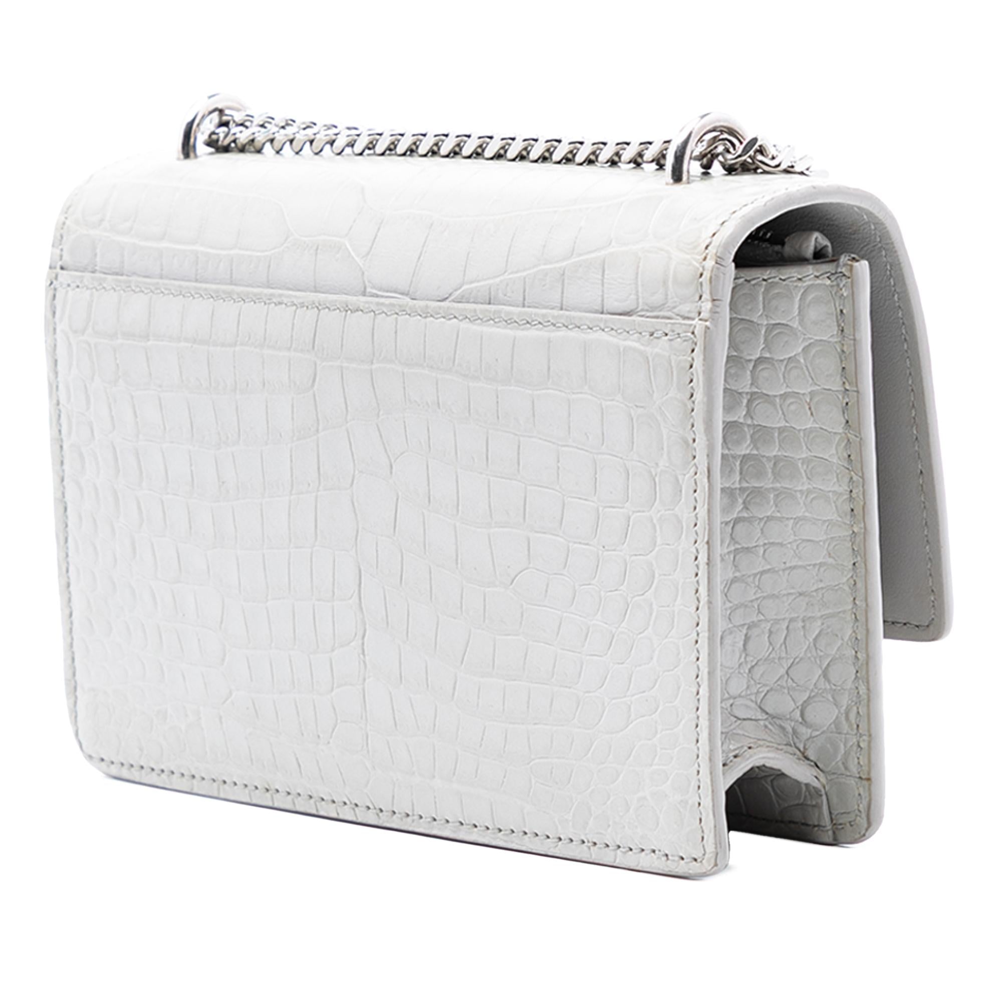 Saint Laurent Mini Croc Embossed Leather Monogram Sunset Wallet on Chain