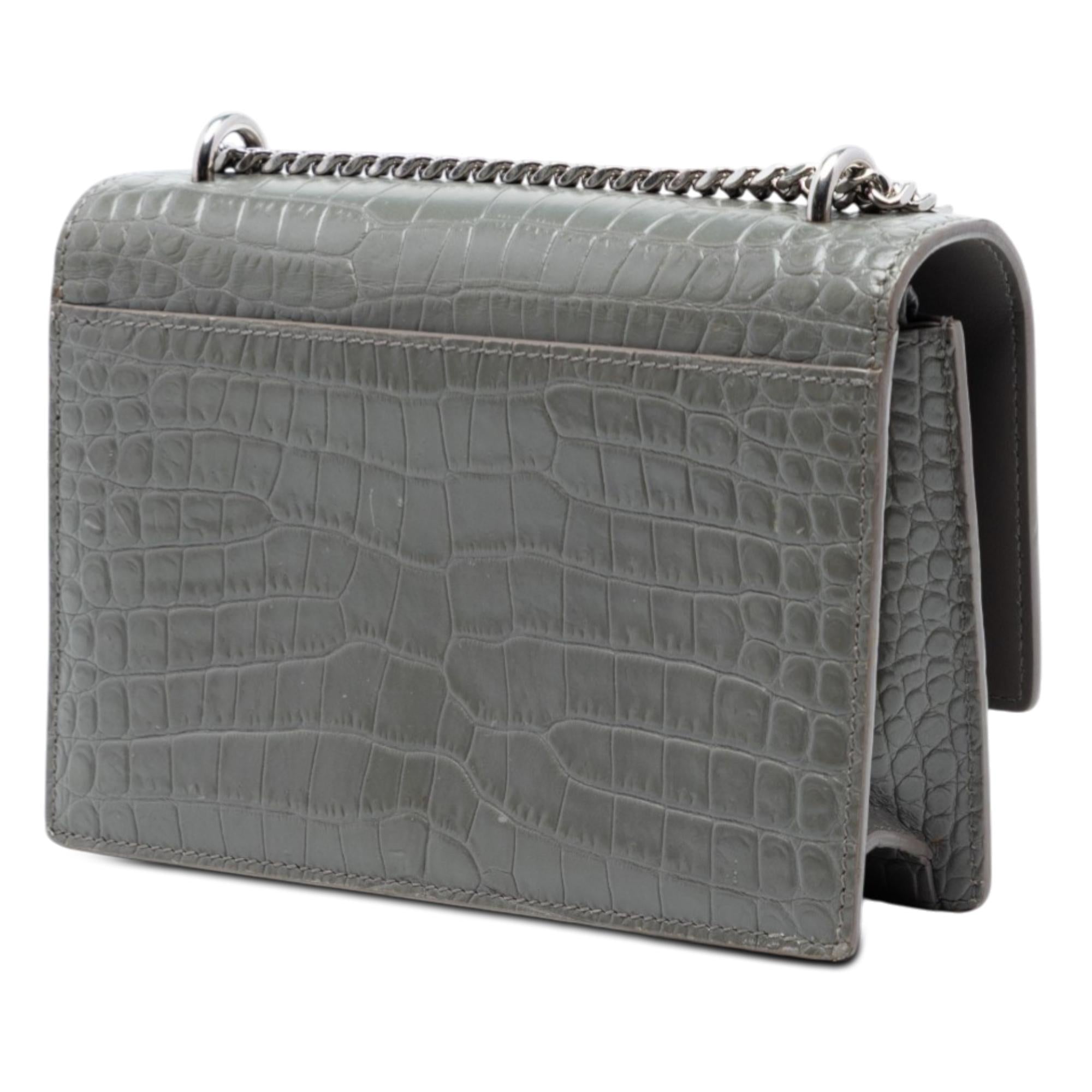 Saint Laurent Mini Croc Embossed Leather Monogram Sunset Wallet on Chain