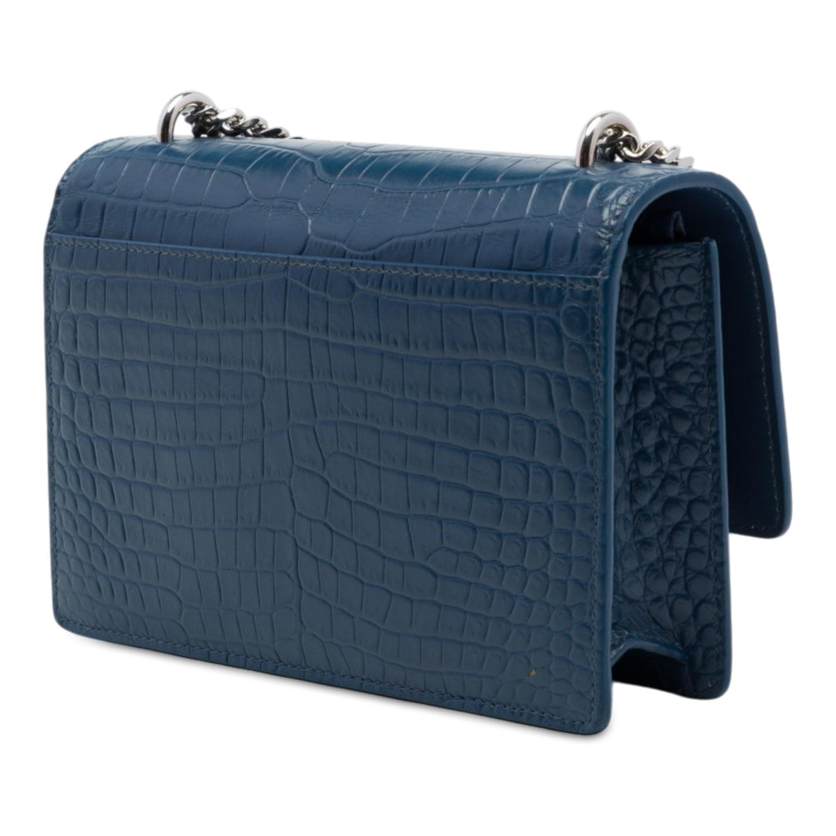 Saint Laurent Mini Croc Embossed Leather Monogram Sunset Wallet on Chain
