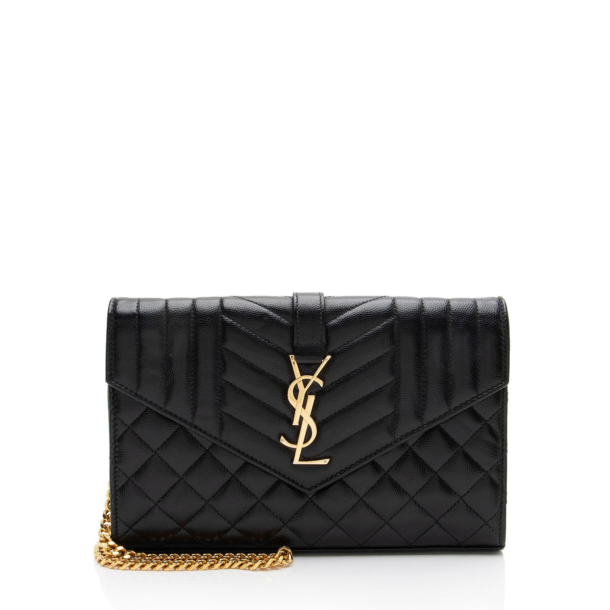 Saint Laurent Mixed Matelasse Grain de Poudre Monogram Chain Wallet
